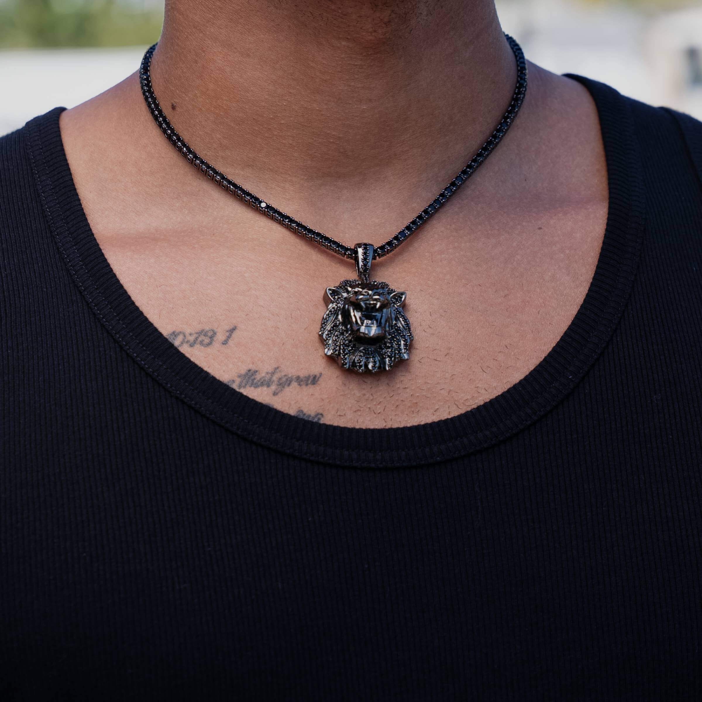 GLD Men Black Diamond Lion Pendant in Black