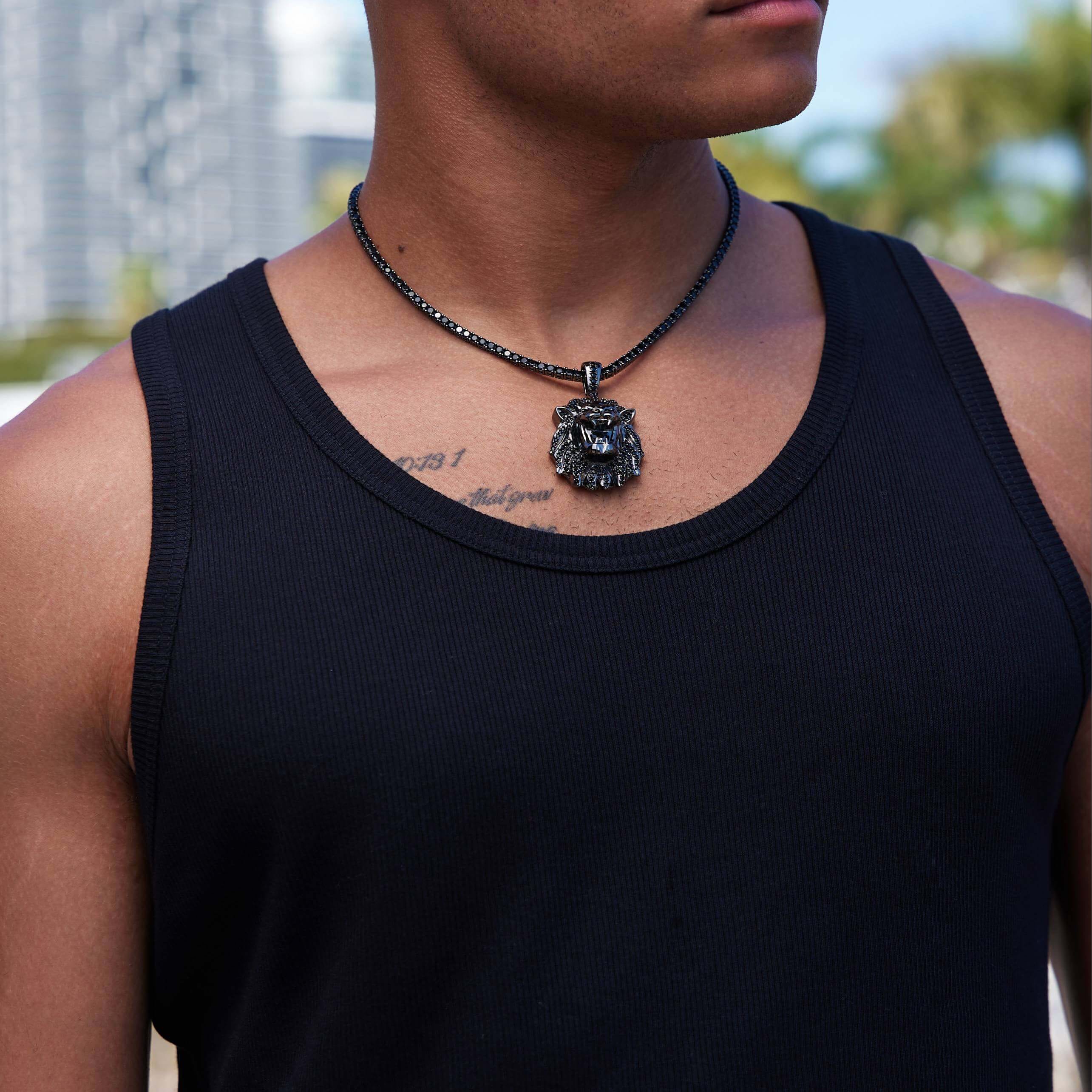 GLD Men Black Diamond Lion Pendant in Black