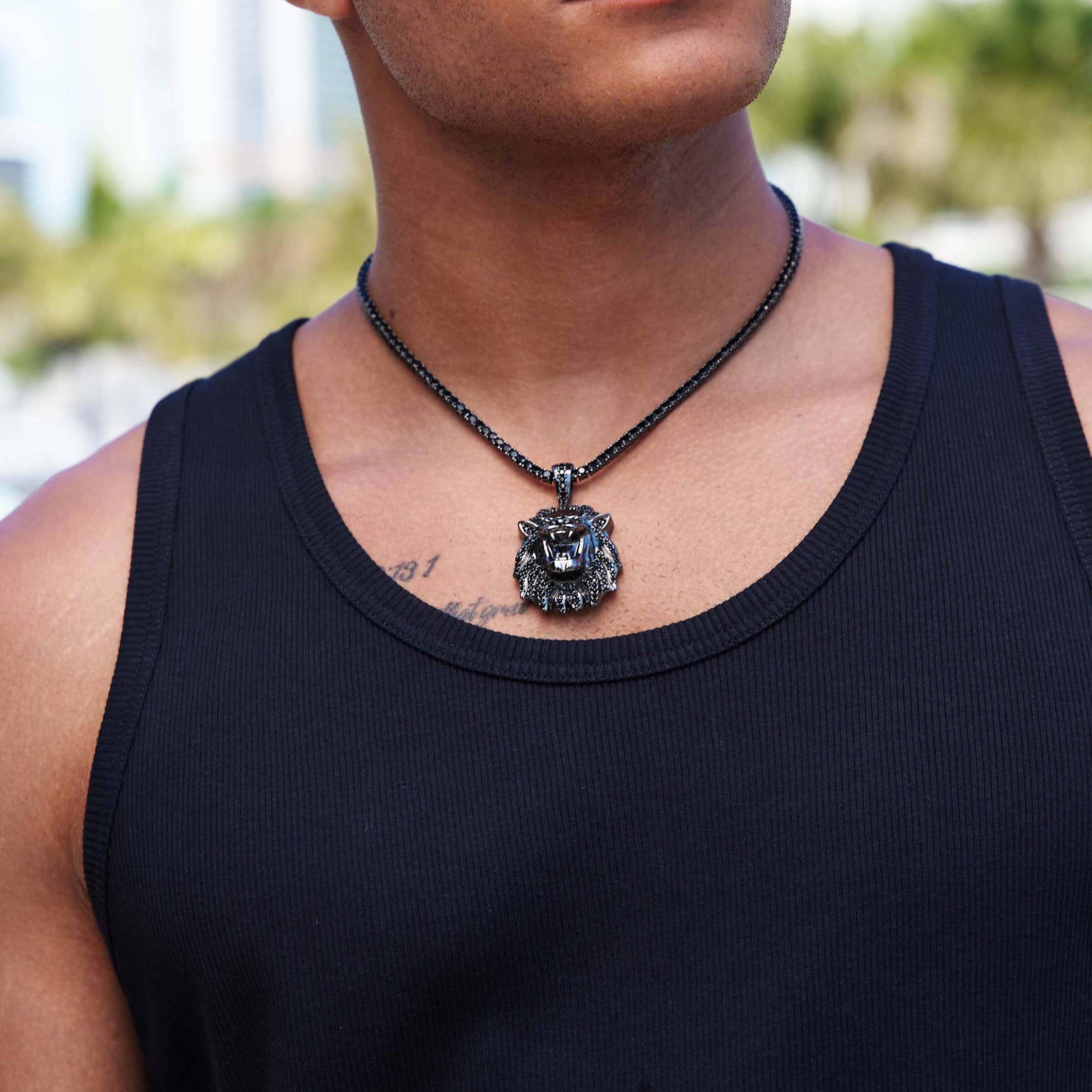 GLD Men Black Diamond Lion Pendant in Black