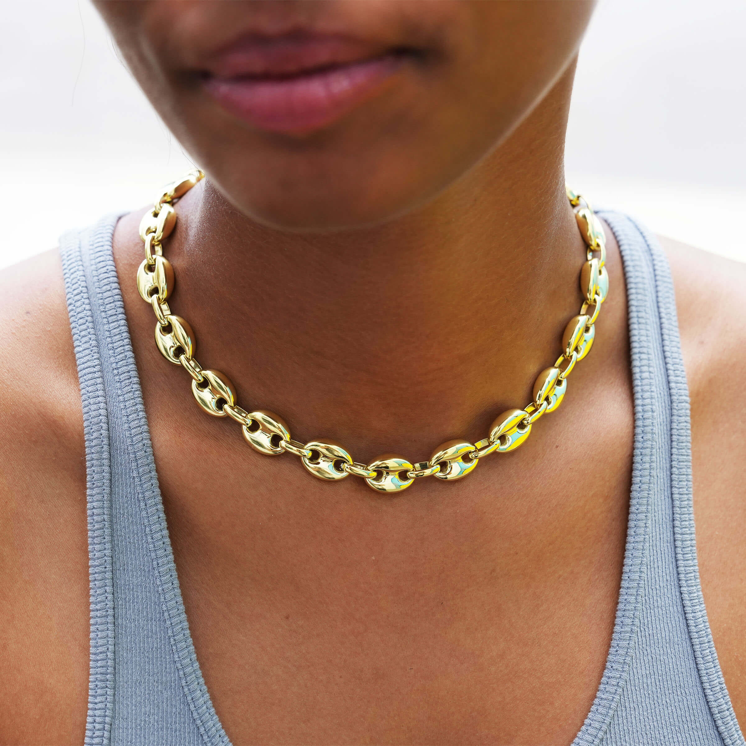 GLD Women Puffed Mariner Chain Necklace in Yellow Gold - 12 mm