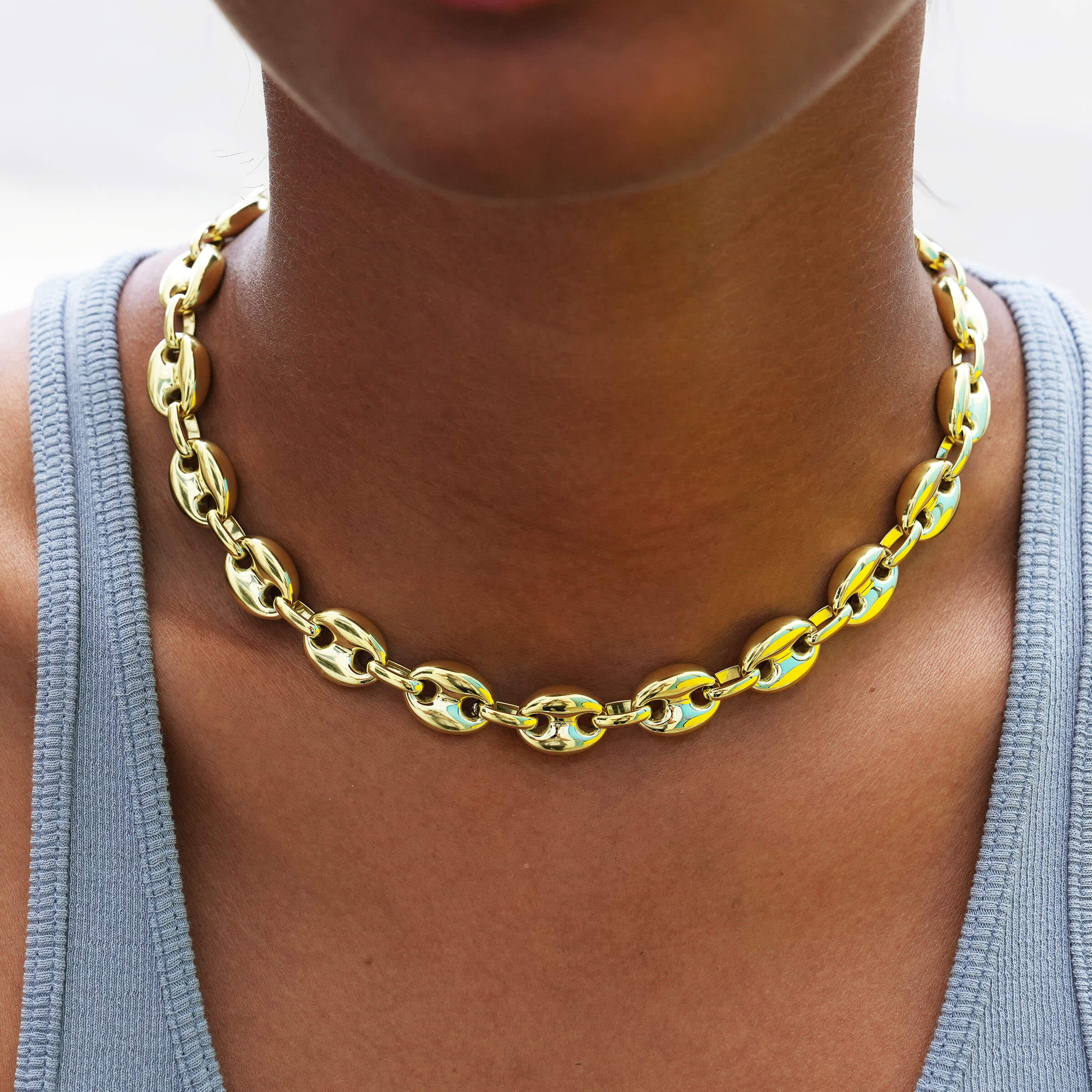 GLD Women Puffed Mariner Chain Necklace in Yellow Gold - 12 mm