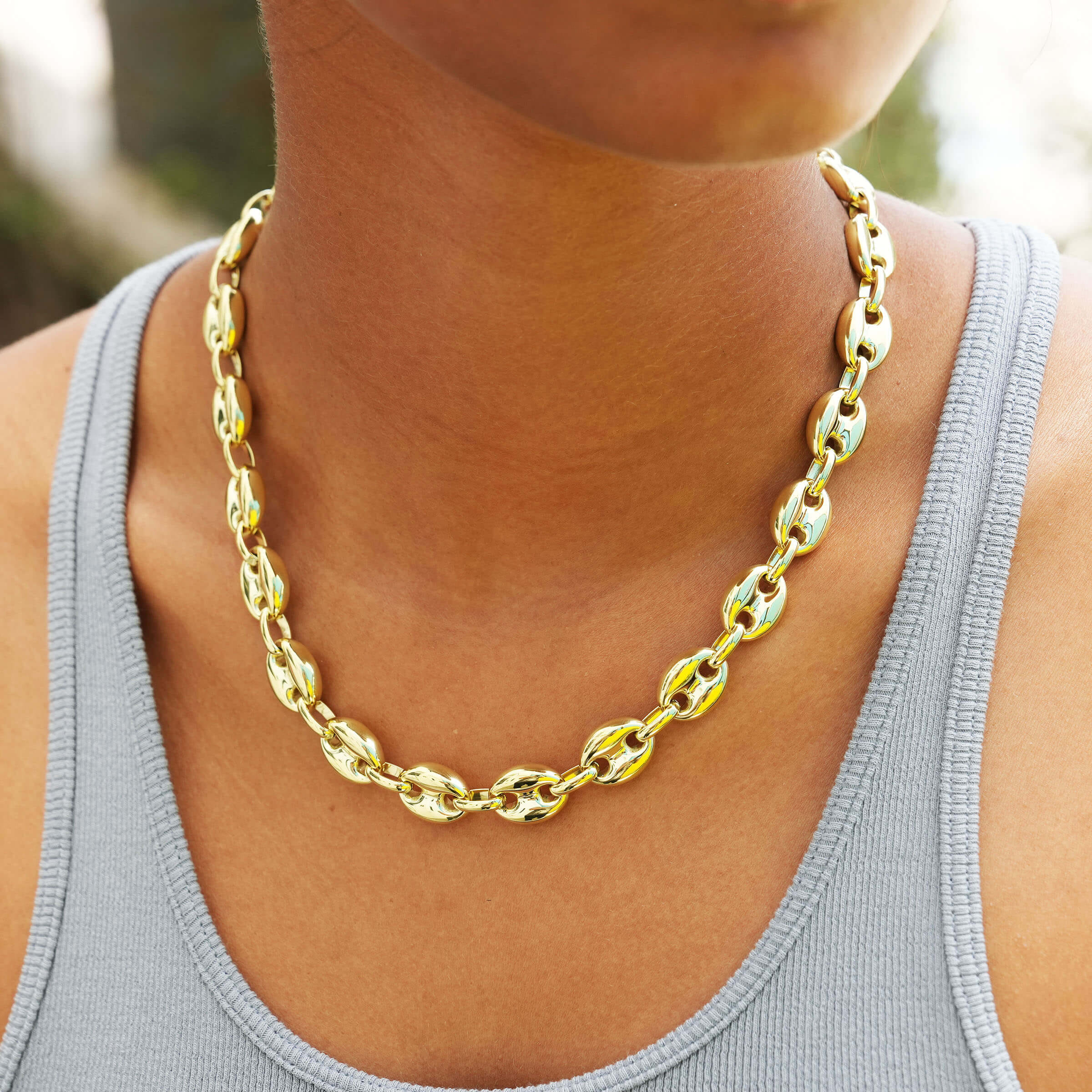 GLD Women Puffed Mariner Chain Necklace in Yellow Gold - 12 mm