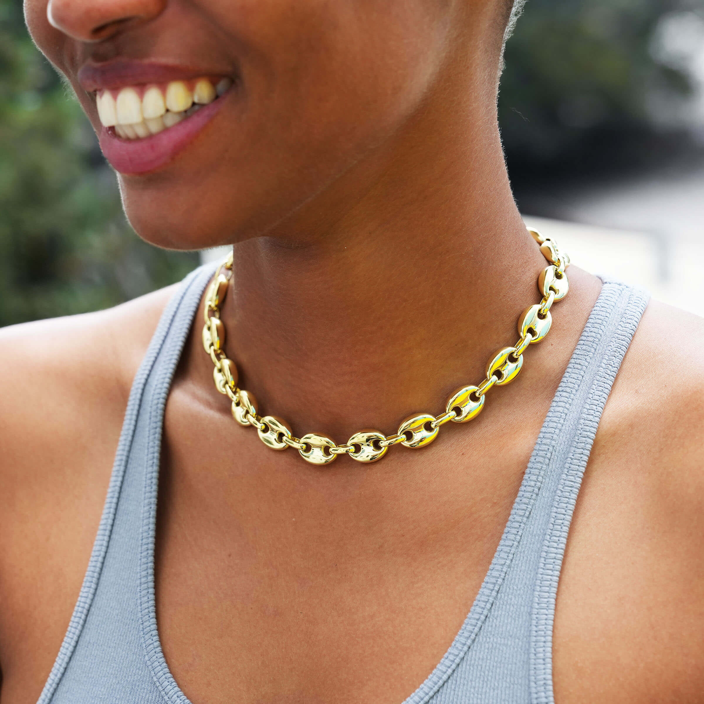 GLD Women Puffed Mariner Chain Necklace in Yellow Gold - 12 mm