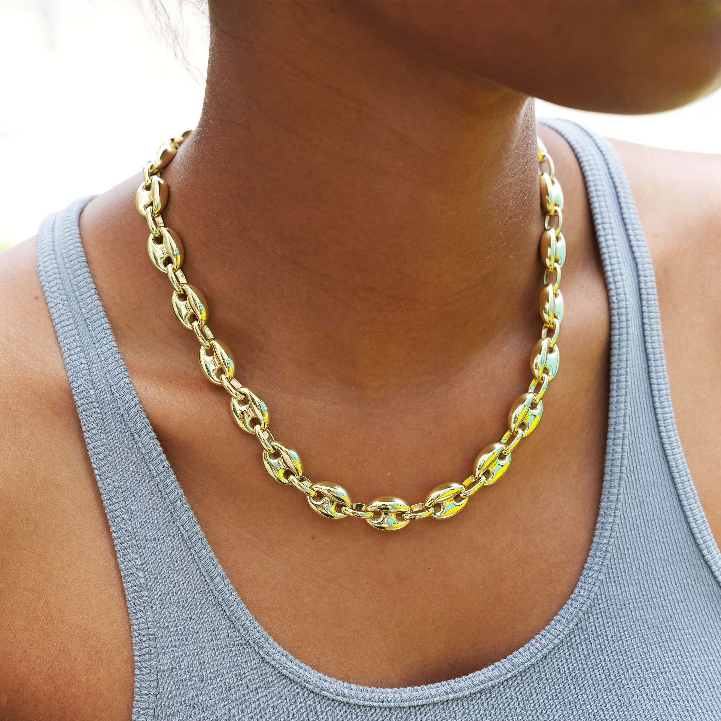 GLD Women Puffed Mariner Chain Necklace in Yellow Gold - 12 mm
