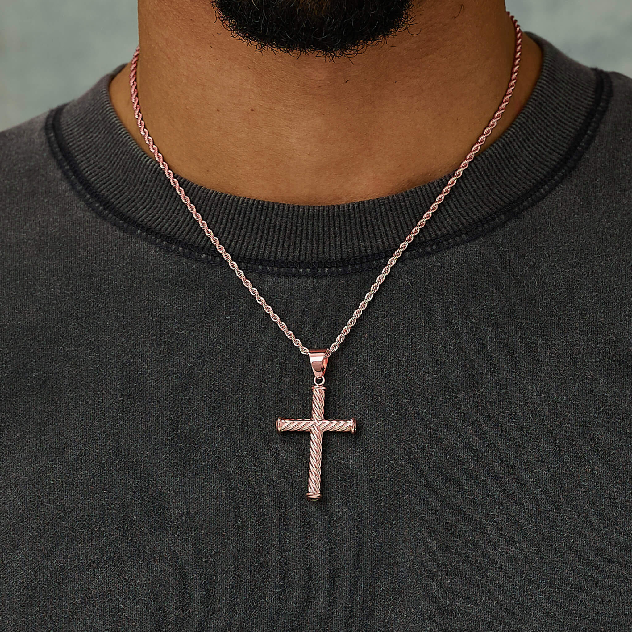 GLD Men Twisted Rope Pendant in Rose Gold