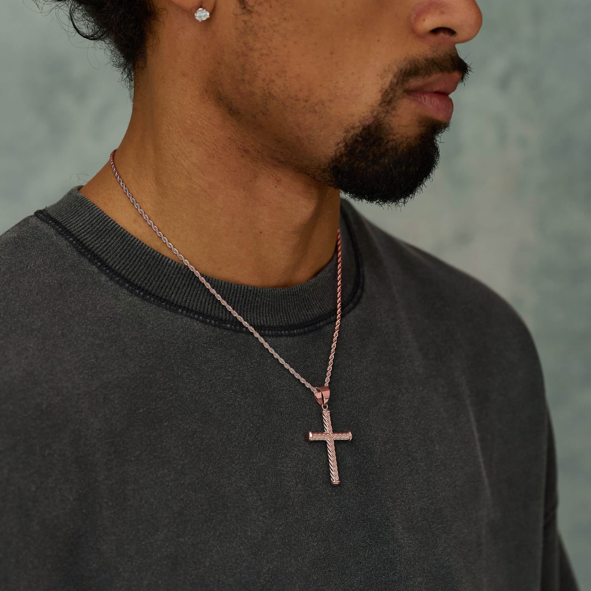GLD Men Twisted Rope Pendant in Rose Gold