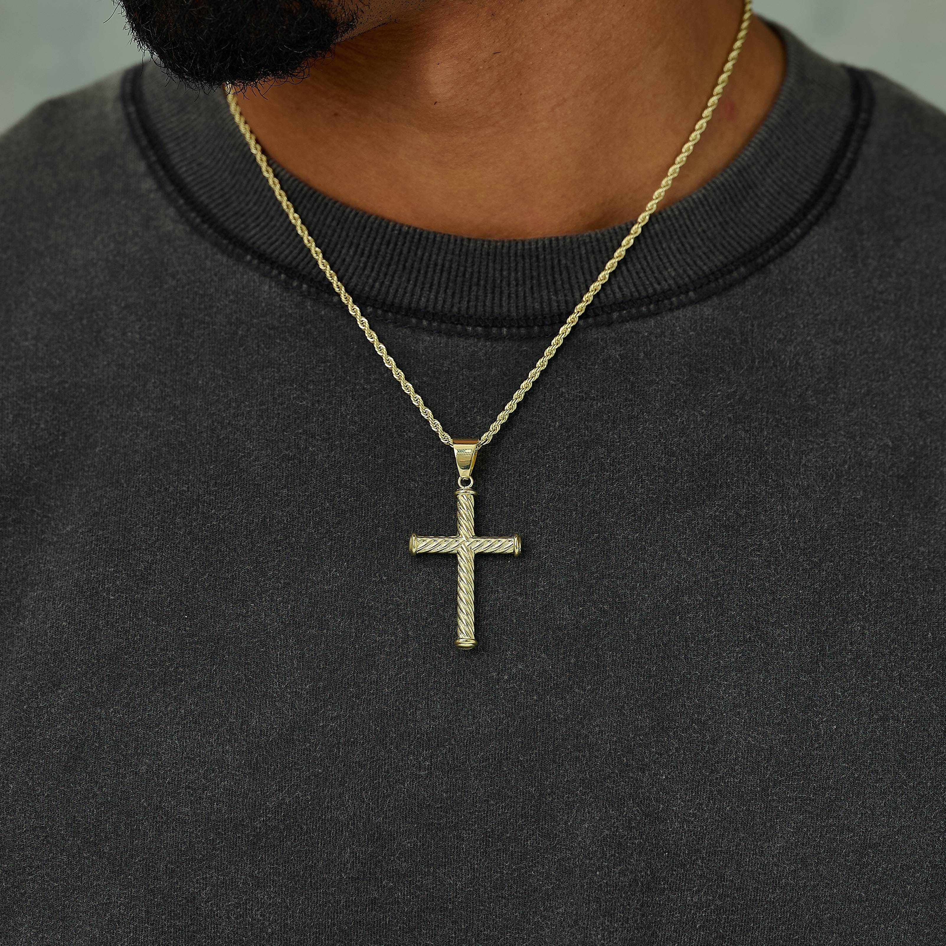 GLD Men Twisted Rope Cross Pendant in Yellow Gold