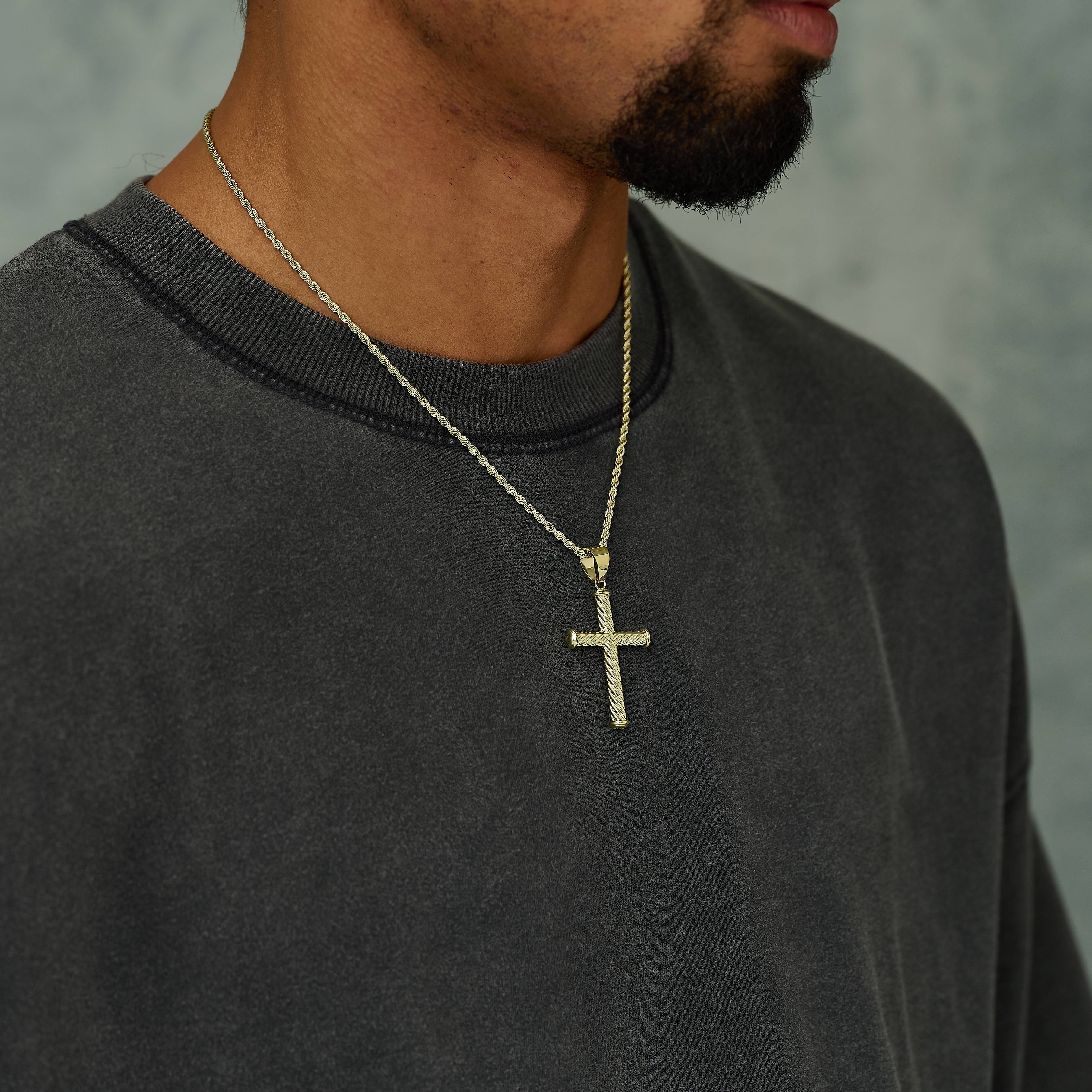 GLD Men Twisted Rope Cross Pendant in Yellow Gold