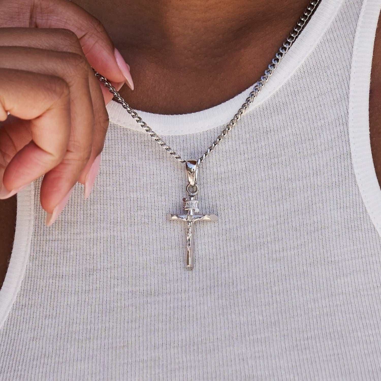 GLD Women Crucifix Cross Pendant in White Gold