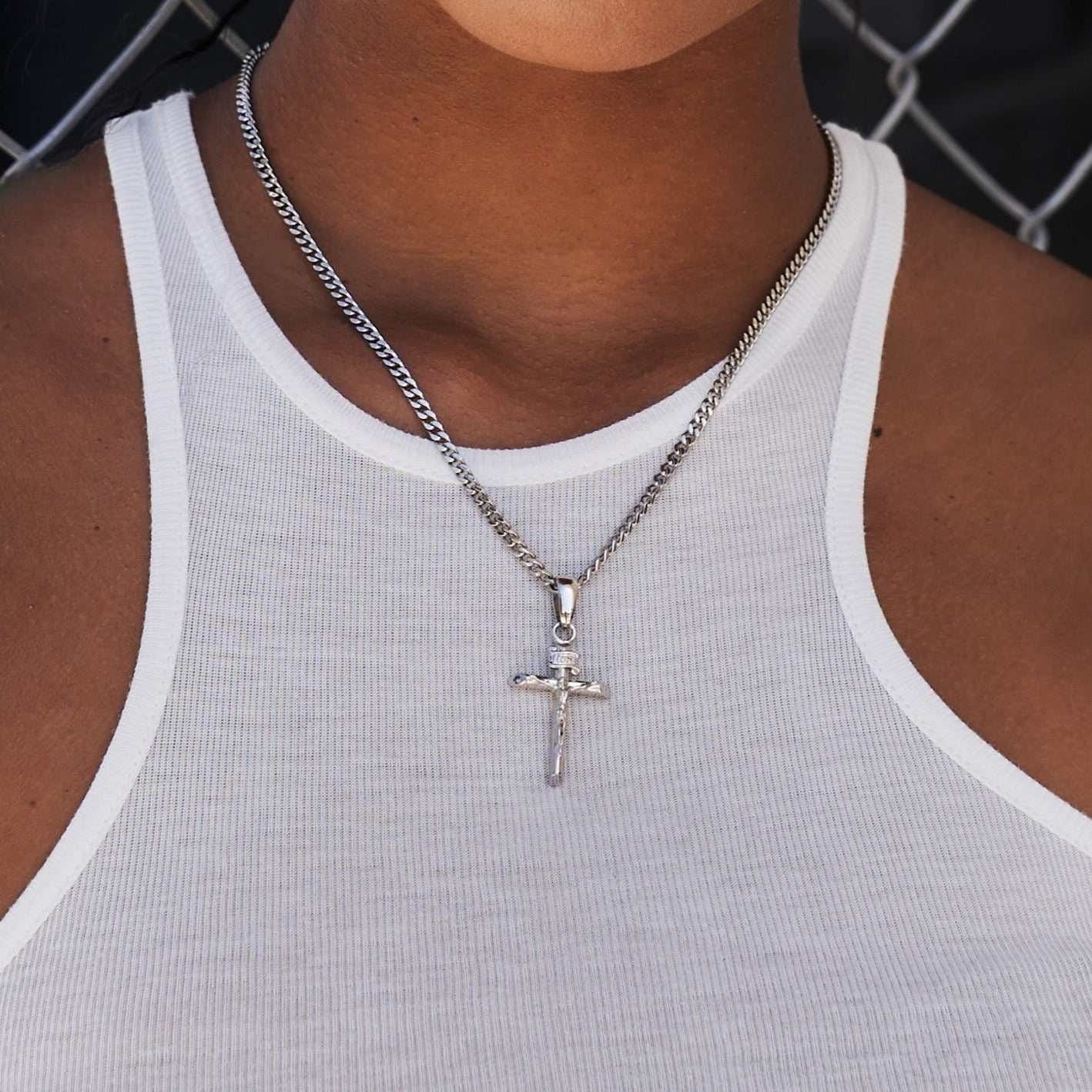 GLD Women Crucifix Cross Pendant in White Gold
