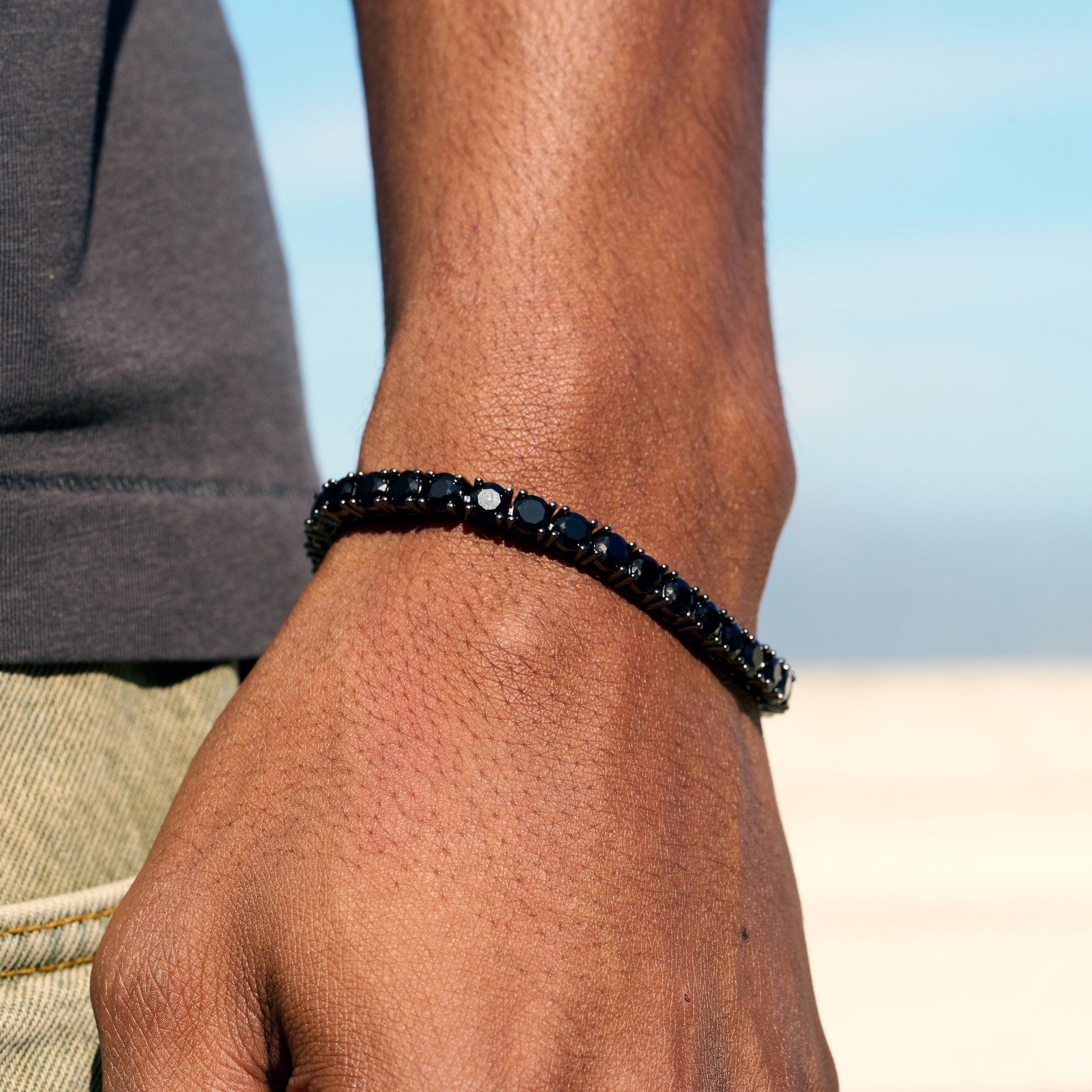 GLD Men Black Diamond Tennis Chain Bracelet in Black - 3 mm