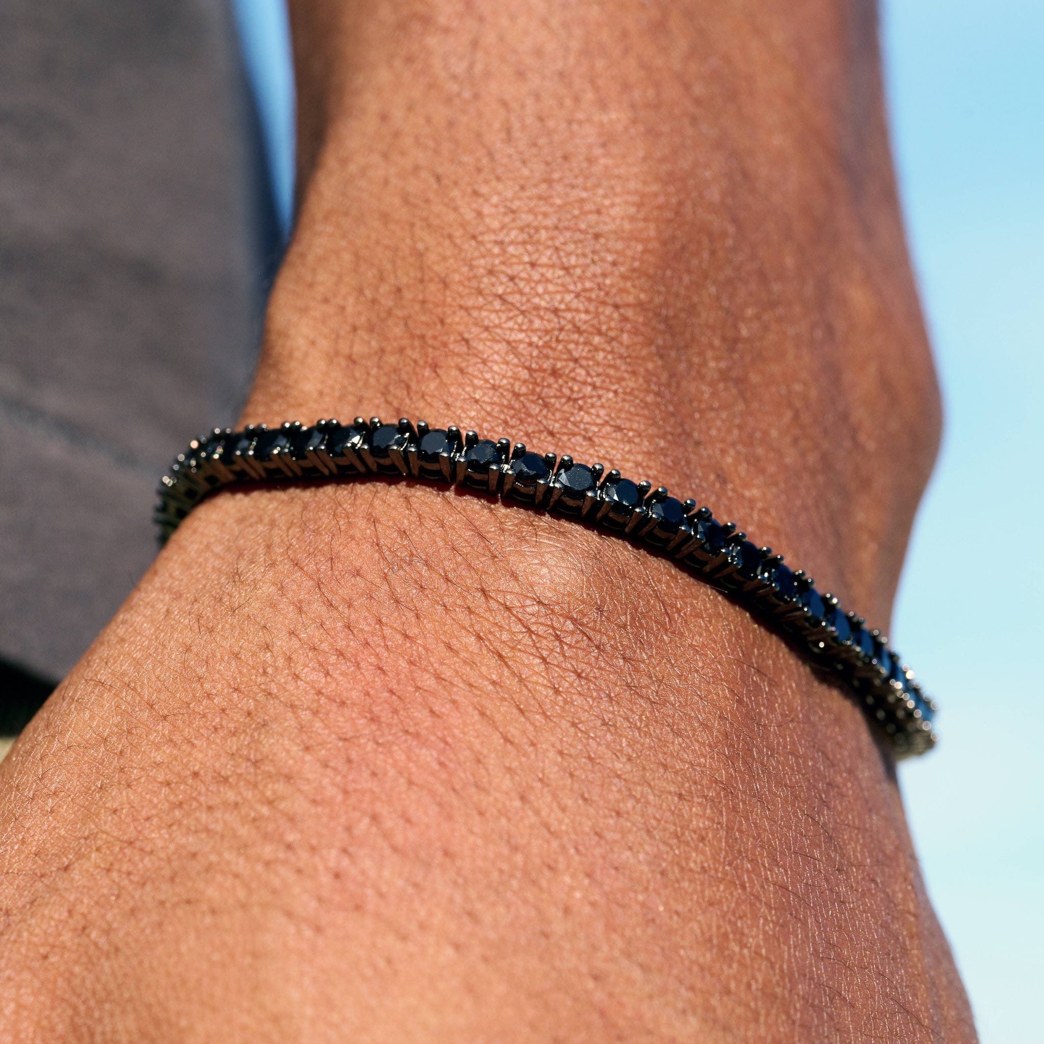 GLD Men Black Diamond Tennis Chain Bracelet in Black - 3 mm