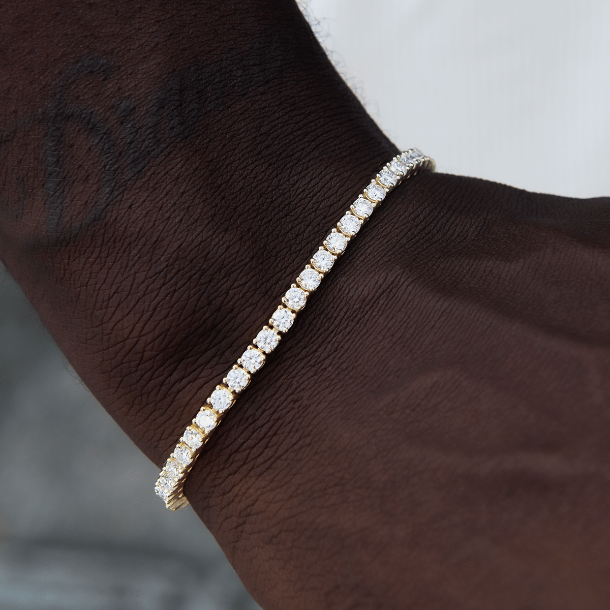 GLD Men Men's Moissanite Diamond Tennis Bracelet in Yellow Gold Vermeil - 3 mm
