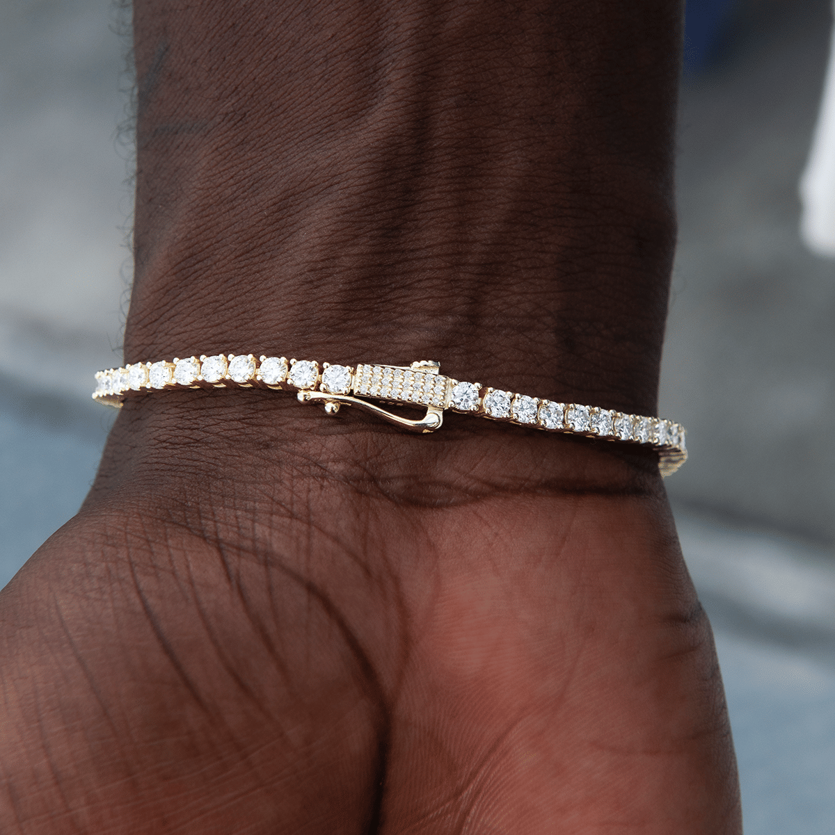 GLD Men Men's Moissanite Diamond Tennis Bracelet in Yellow Gold Vermeil - 3 mm