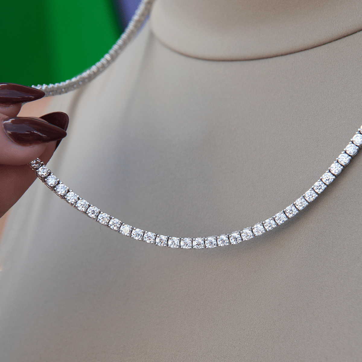 GLD Women Women's Moissanite Diamond Tennis Necklace in White Gold Vermeil - 3 mm