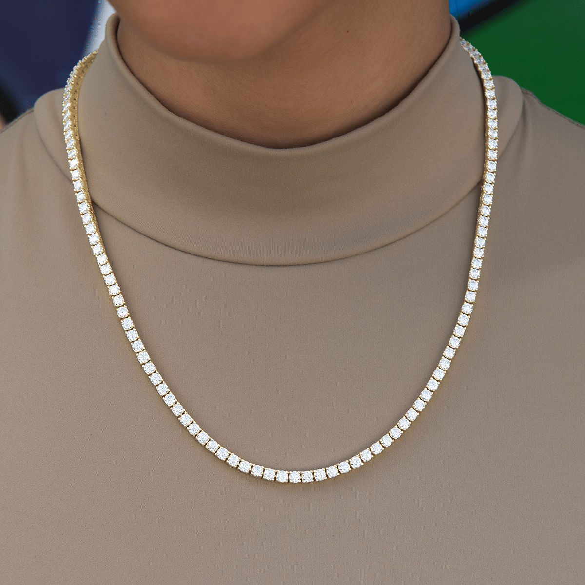GLD Women Women's Moissanite Diamond Tennis Necklace in Yellow Gold Vermeil - 3 mm