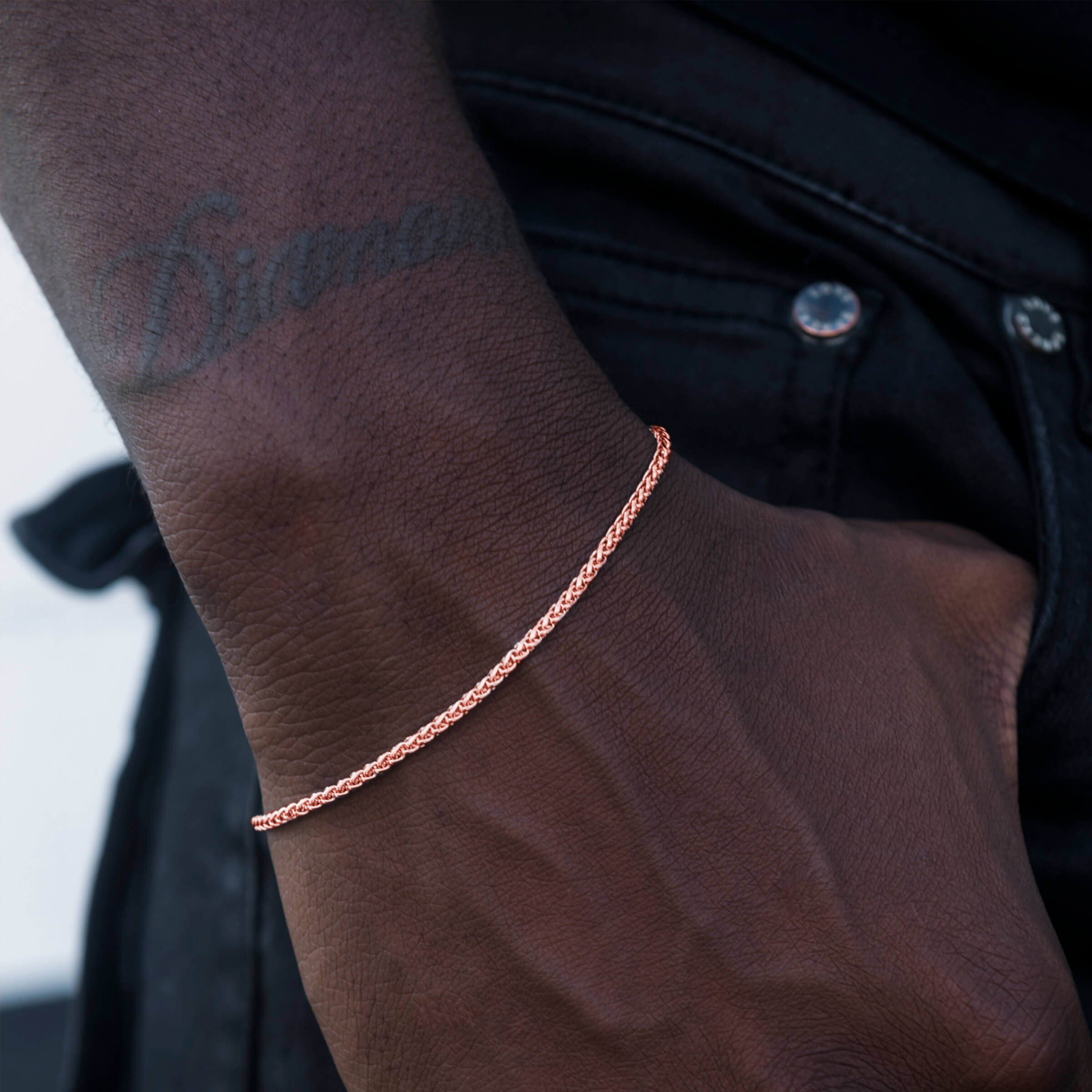 GLD Men Palm Chain Bracelet in Rose Gold - 2 mm