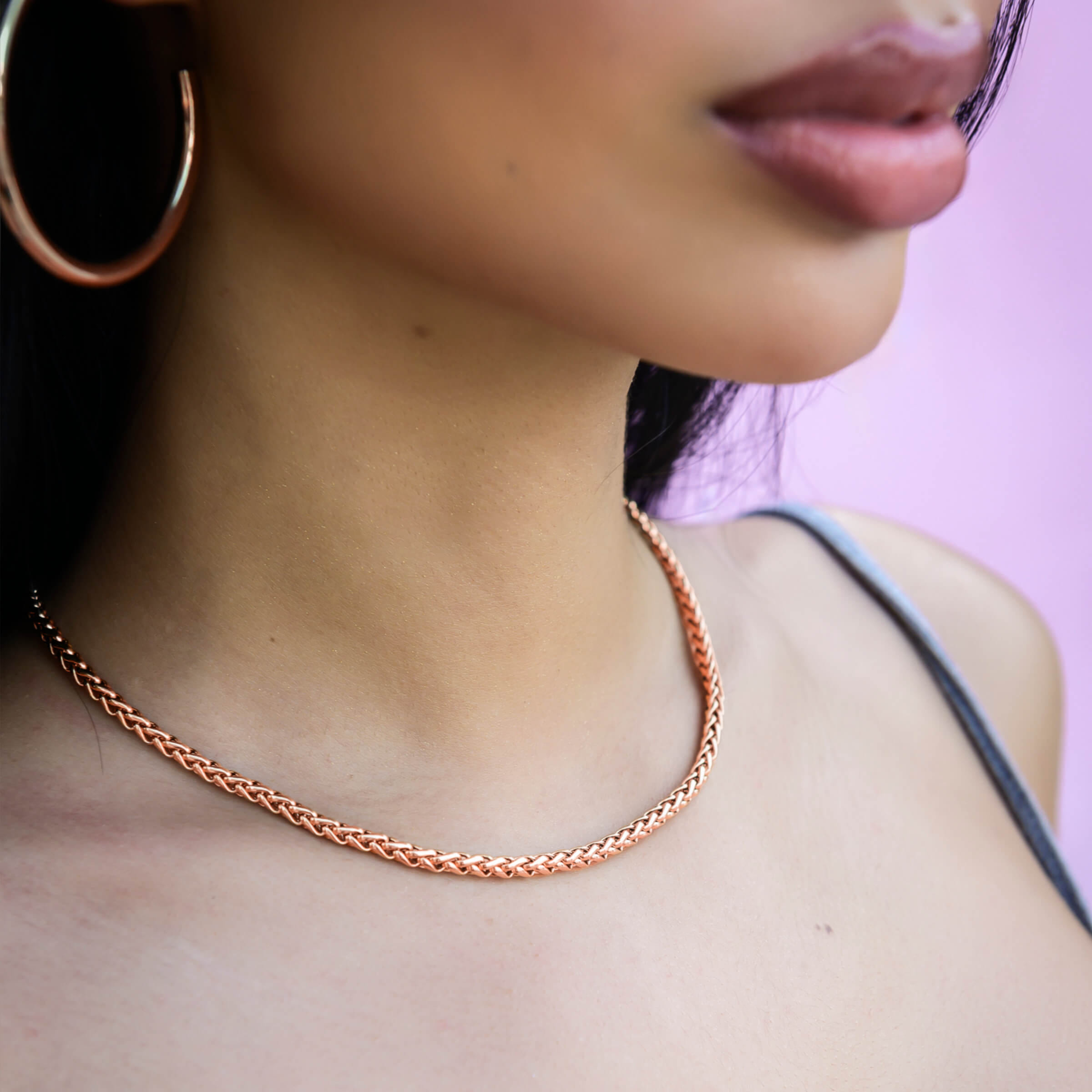 GLD Women Palm Chain Necklace in Rose Gold - 4 mm
