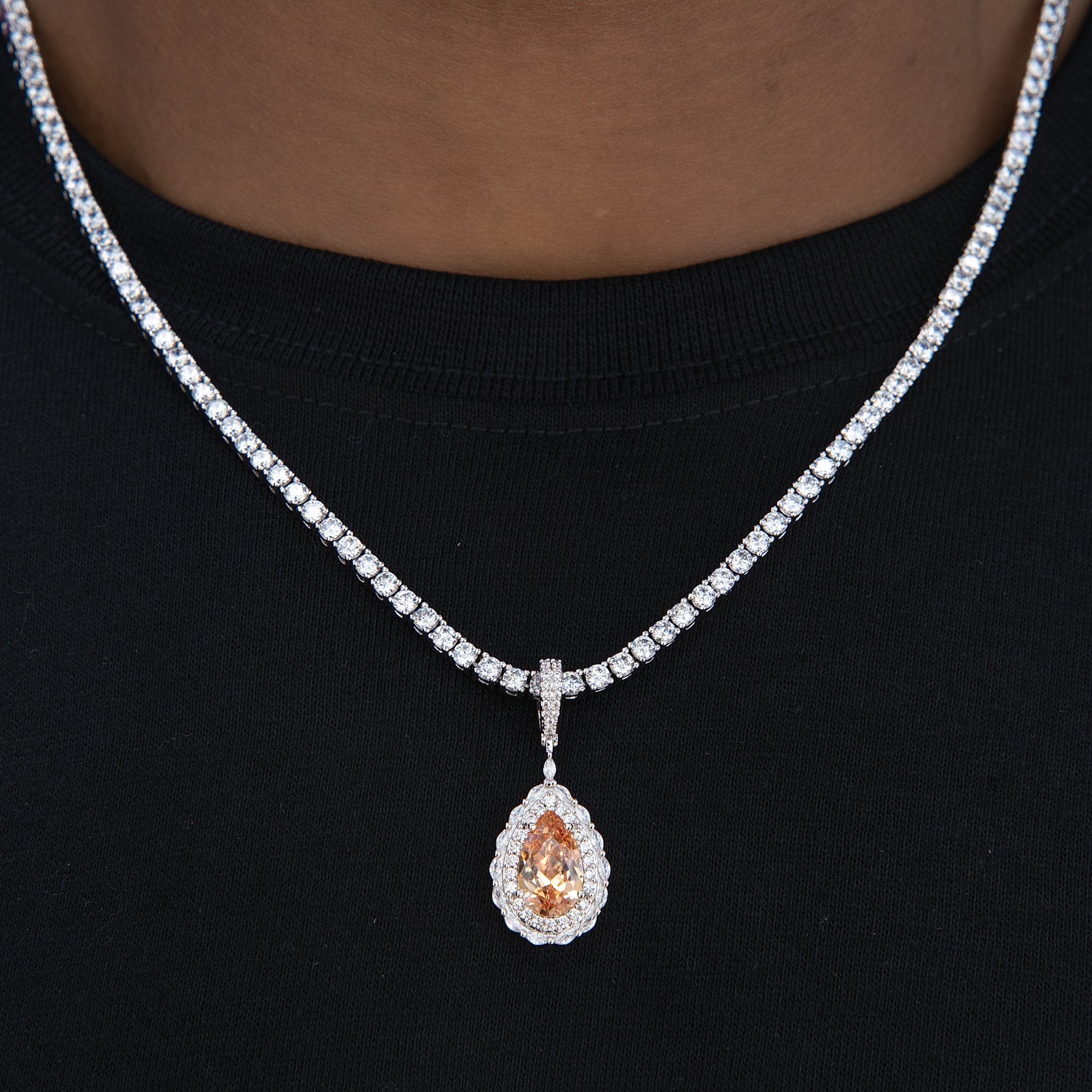 GLD Men Micro Iced Teardrop Rock Pendant in White Gold
