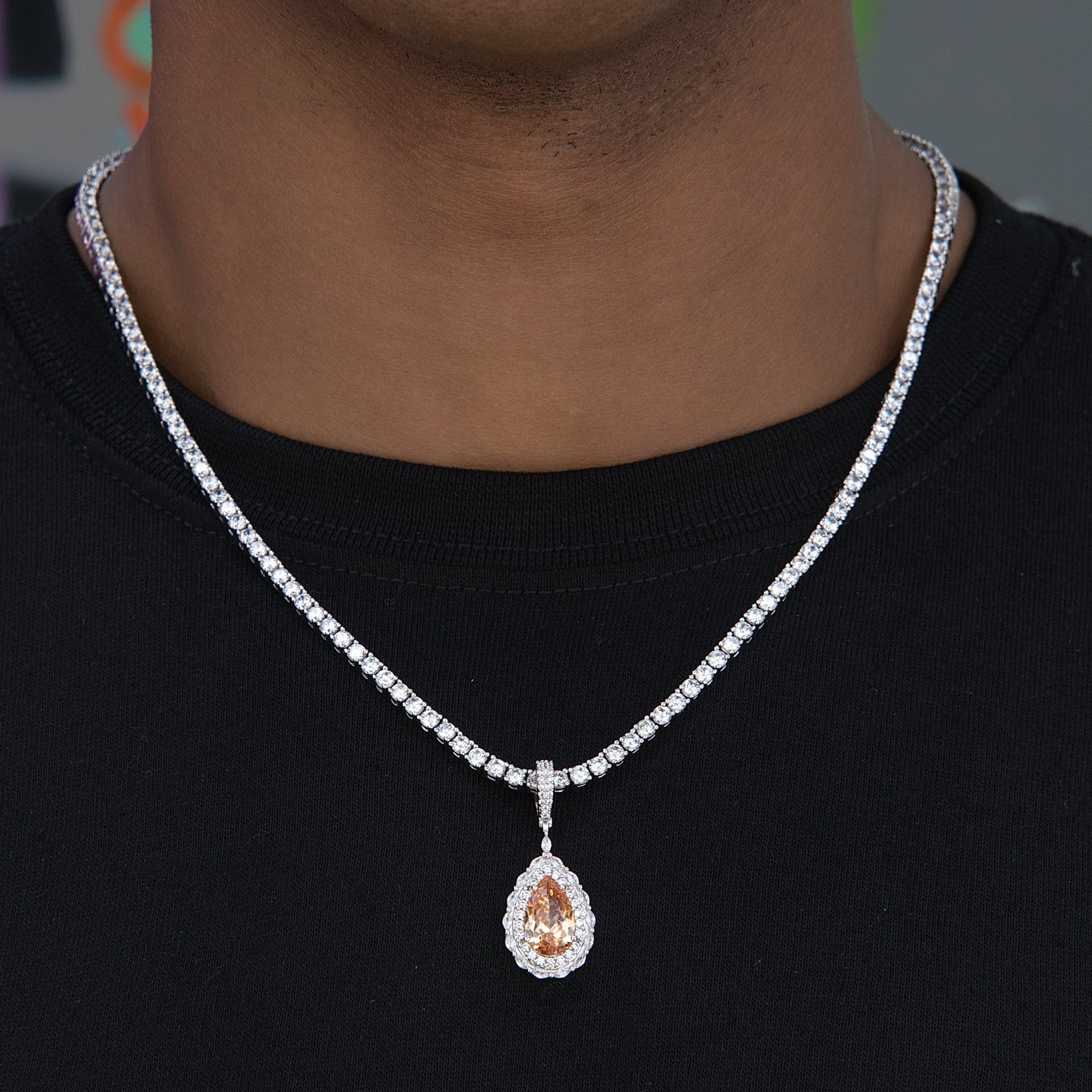 GLD Men Micro Iced Teardrop Rock Pendant in White Gold