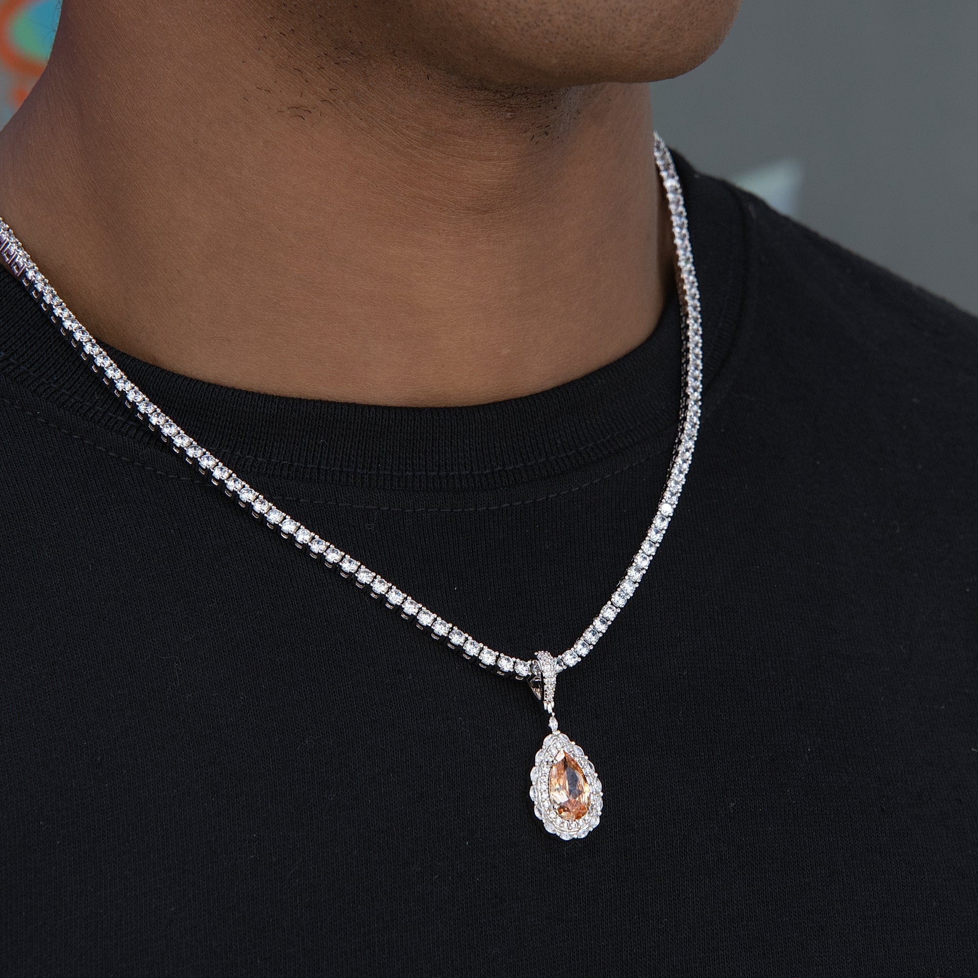 GLD Men Micro Iced Teardrop Rock Pendant in White Gold