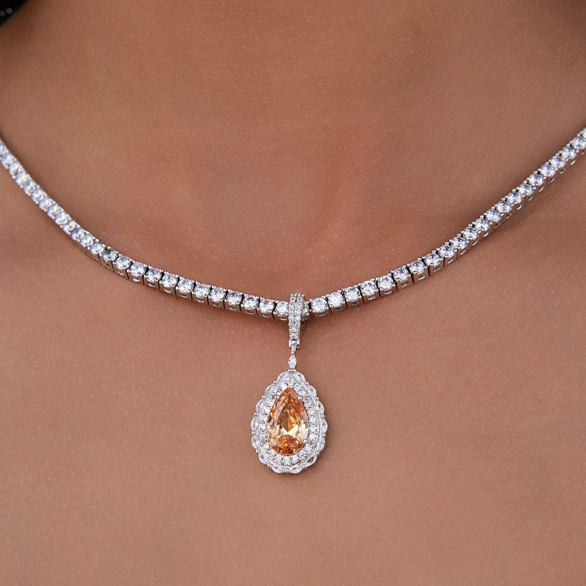 GLD Women Micro Iced Teardrop Rock Pendant in White Gold