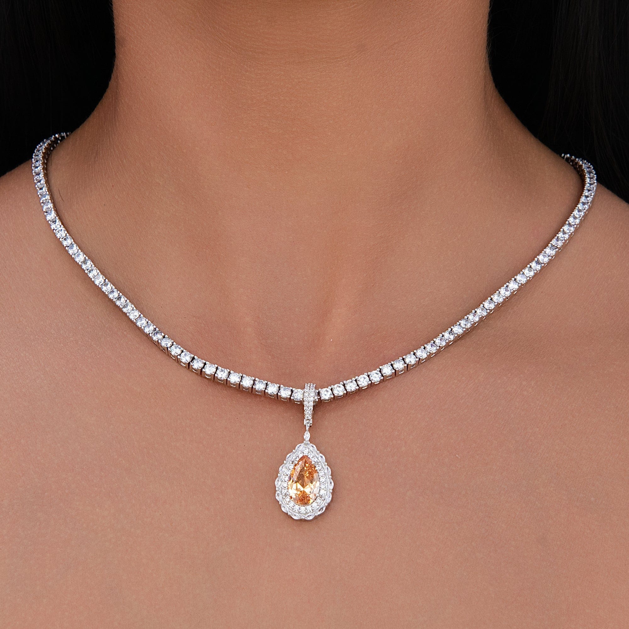 GLD Women Micro Iced Teardrop Rock Pendant in White Gold