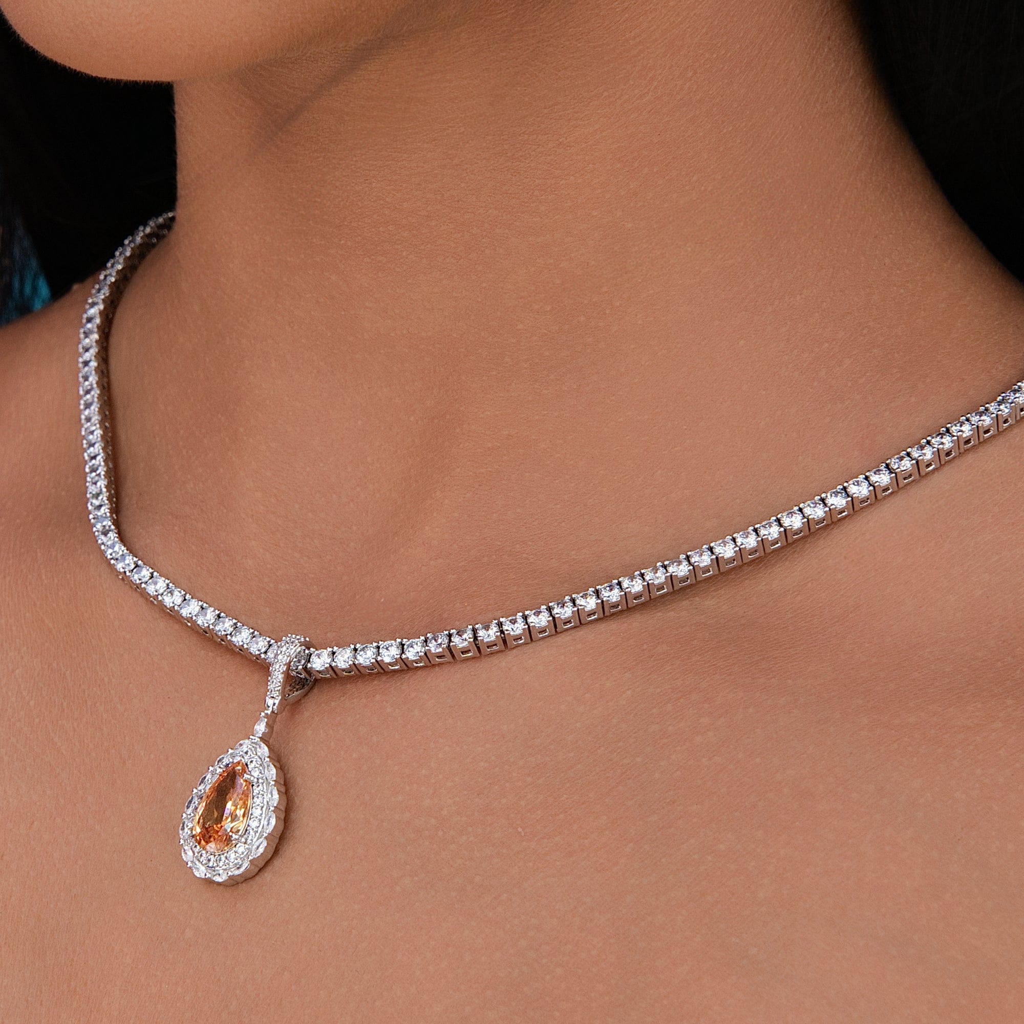 GLD Women Micro Iced Teardrop Rock Pendant in White Gold