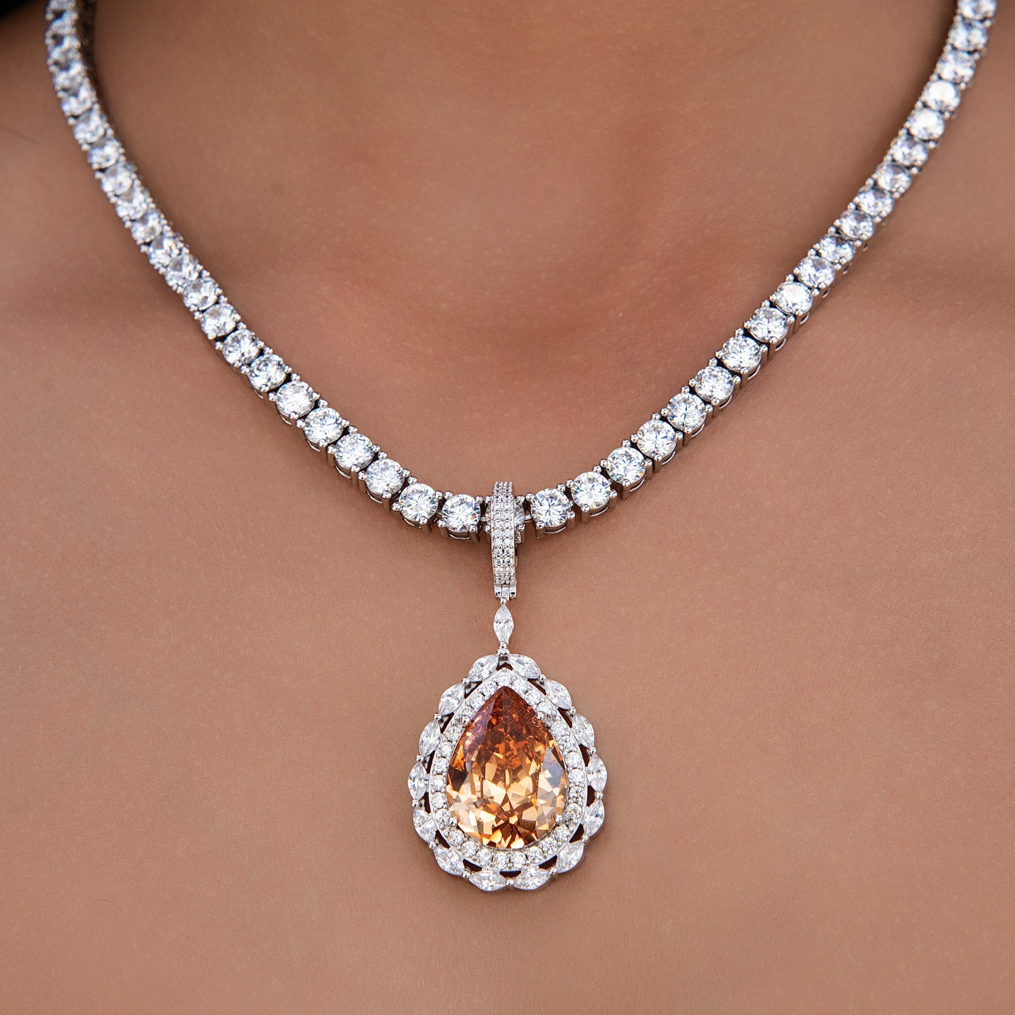 GLD Women Iced Teardrop Rock Pendant in White Gold