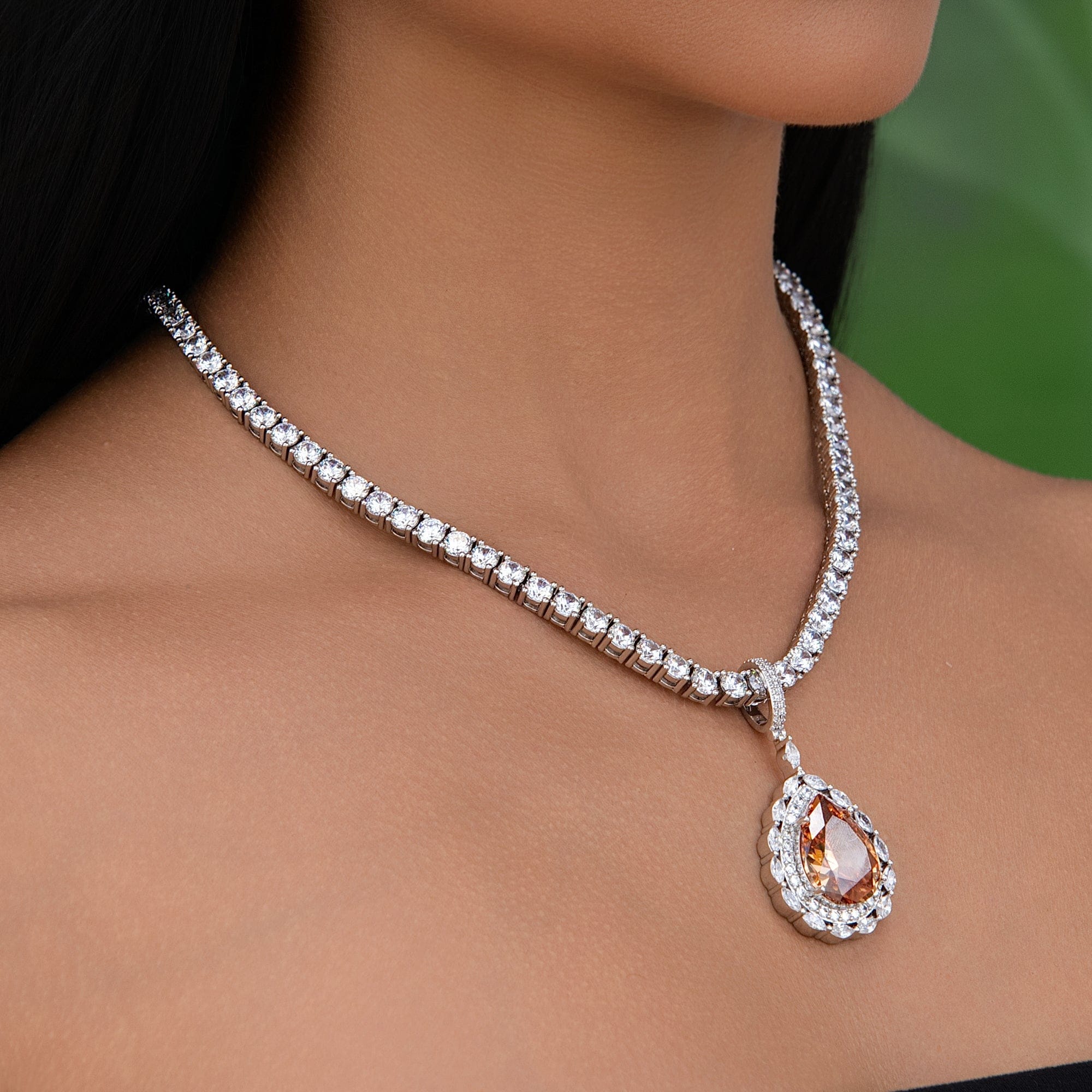 GLD Women Iced Teardrop Rock Pendant in White Gold