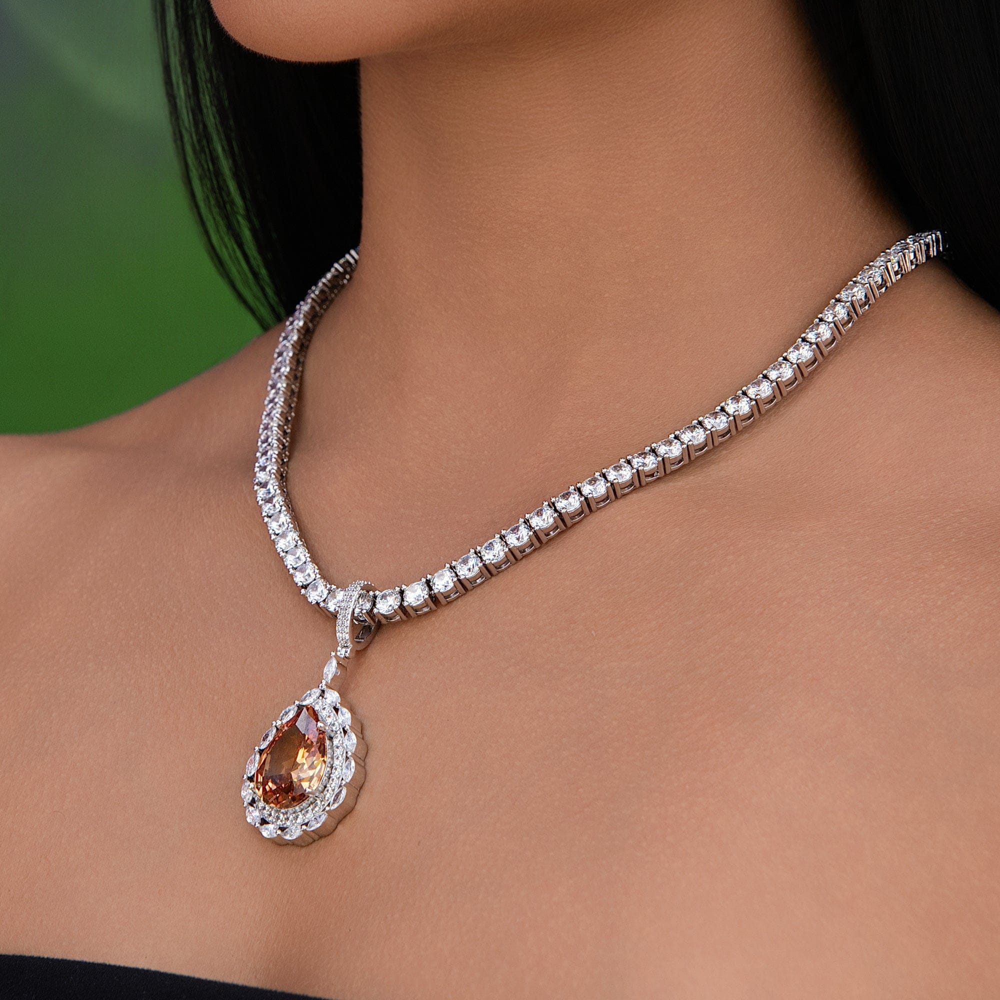 GLD Women Iced Teardrop Rock Pendant in White Gold