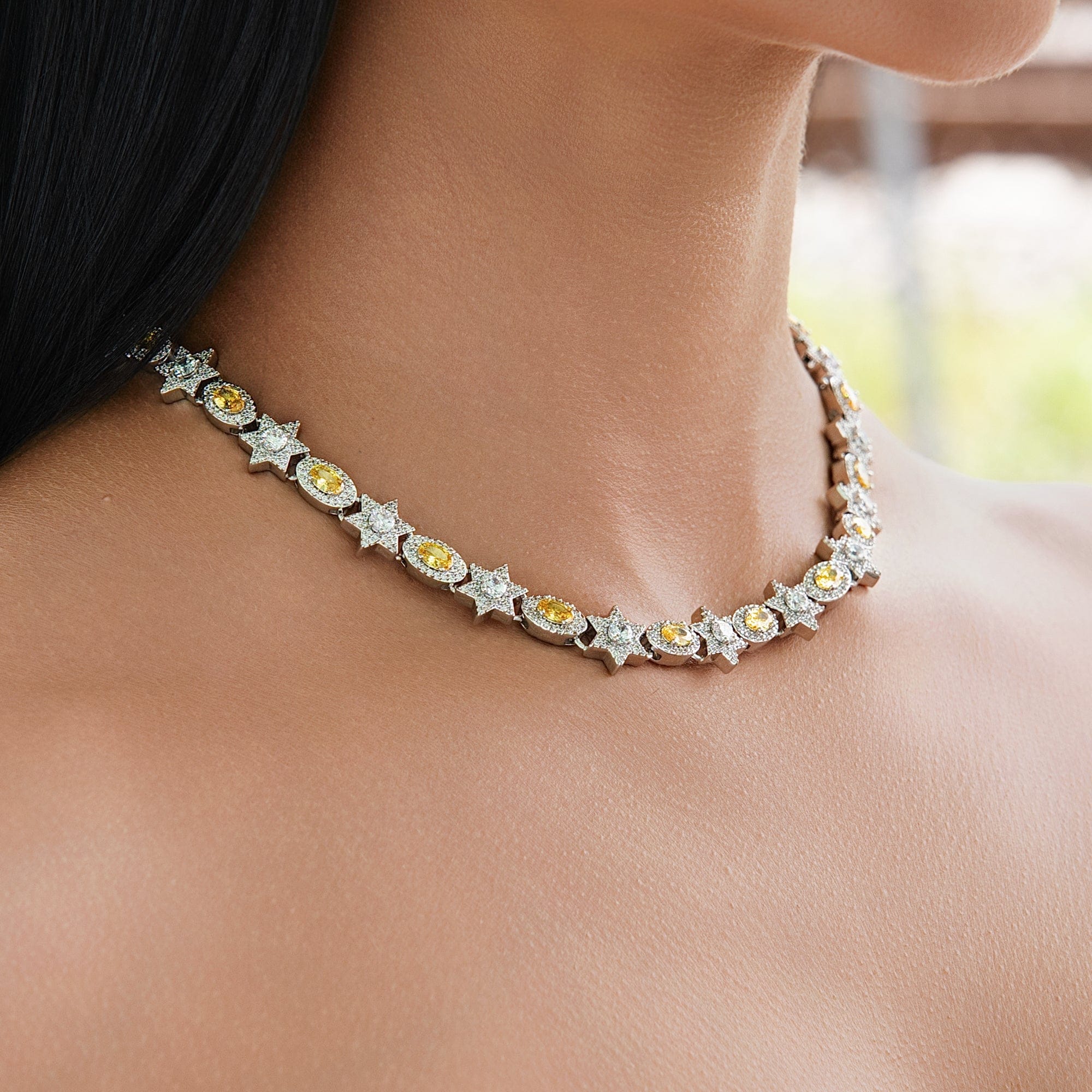 GLD Women Iced Canary Star Oval Chain in White Gold - 12 mm
