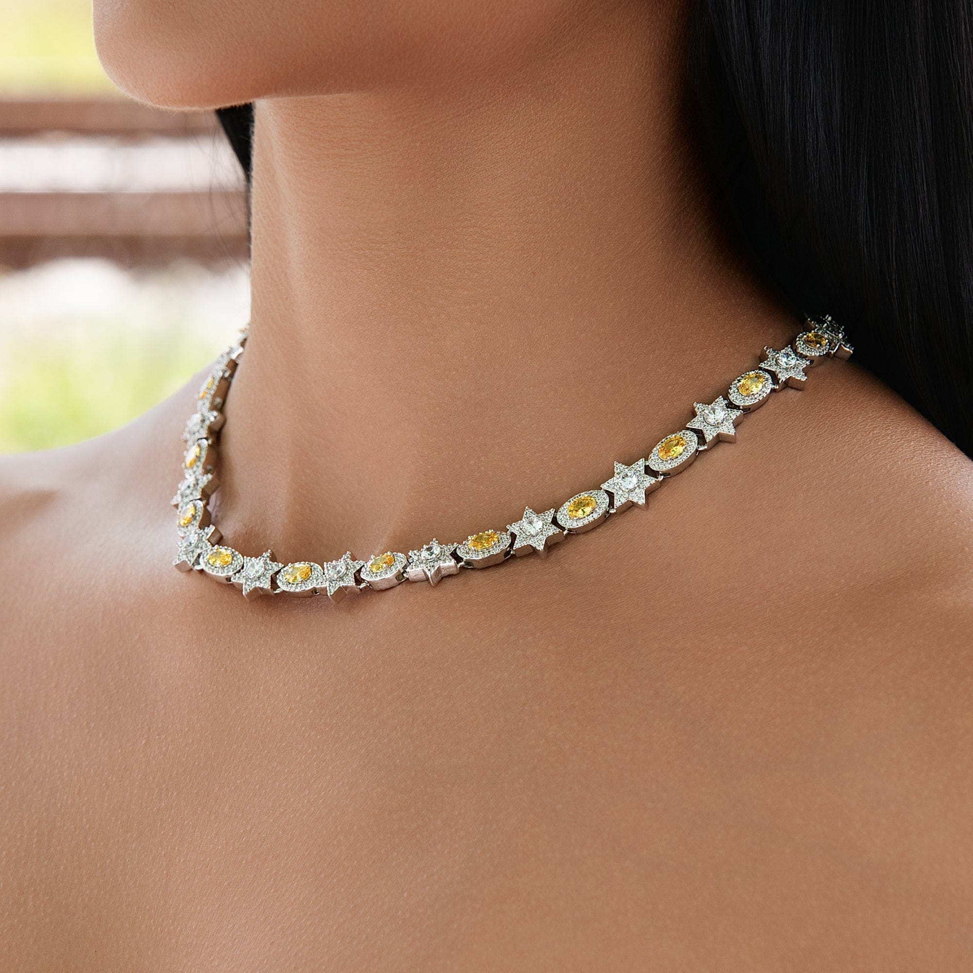 GLD Women Iced Canary Star Oval Chain in White Gold - 12 mm