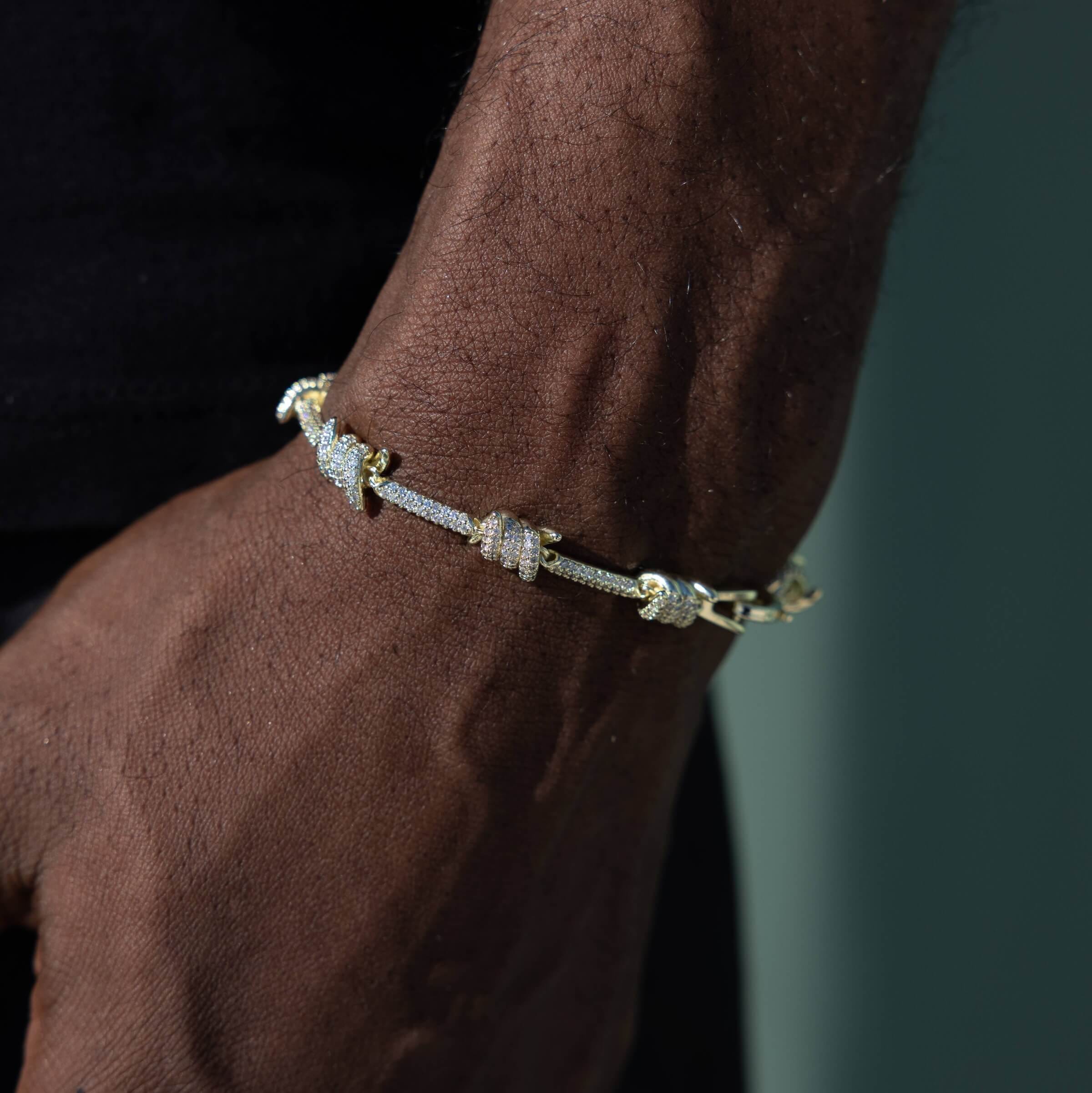 GLD Men Iced Barbed Wire Bracelet in Yellow Gold