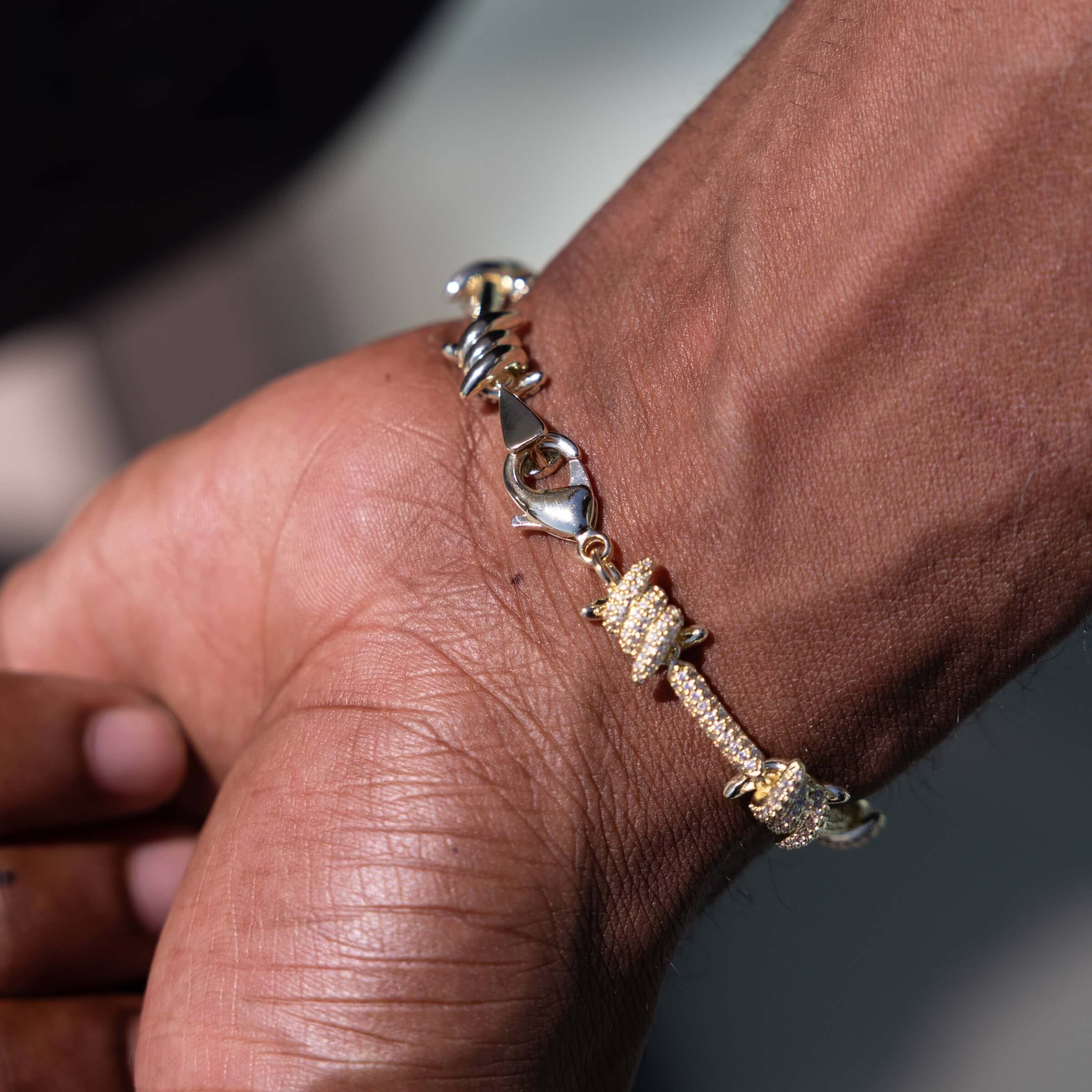GLD Men Iced Barbed Wire Bracelet in Yellow Gold