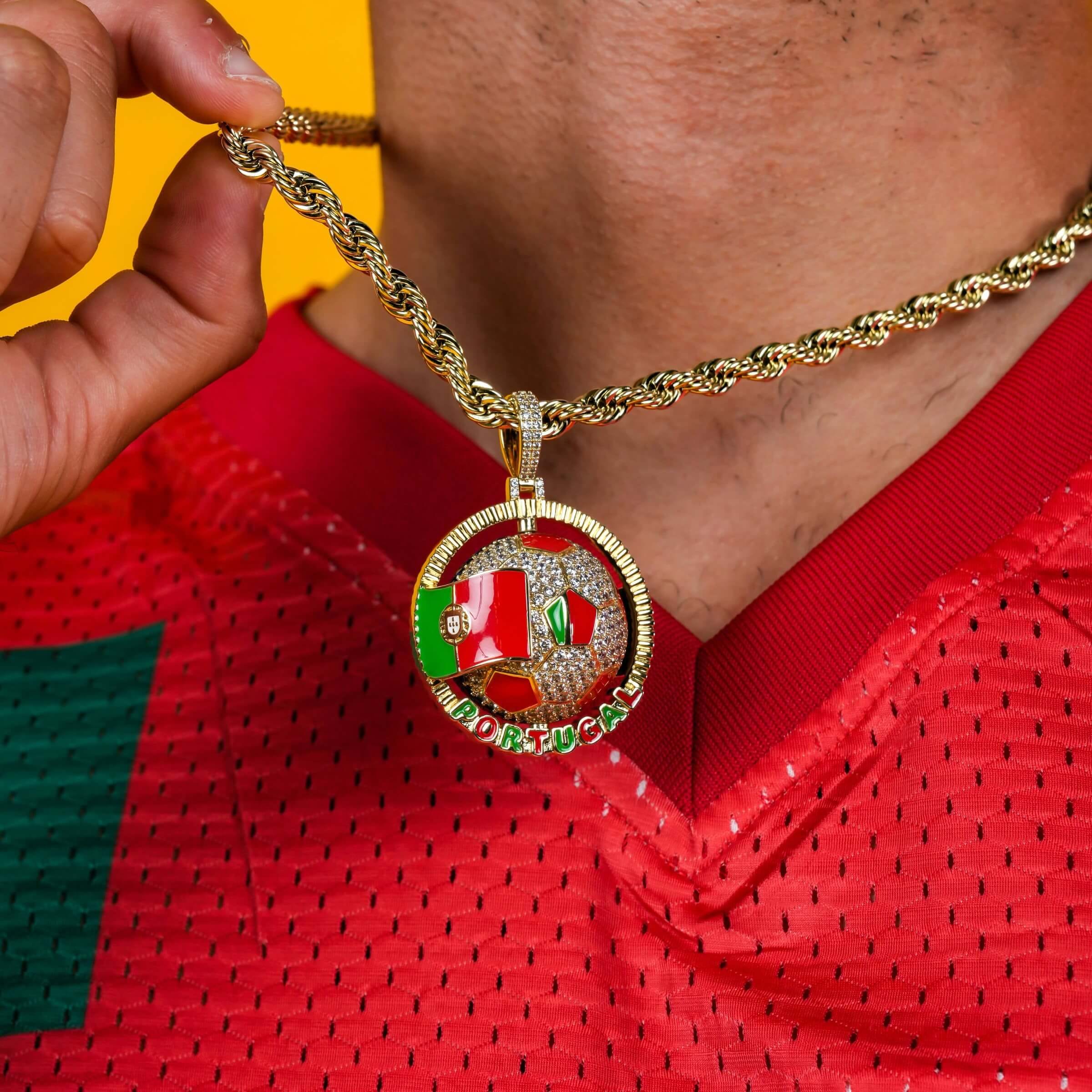 GLD Men Diamond Portugal Spinning Globe Flag Pendant in Yellow Gold