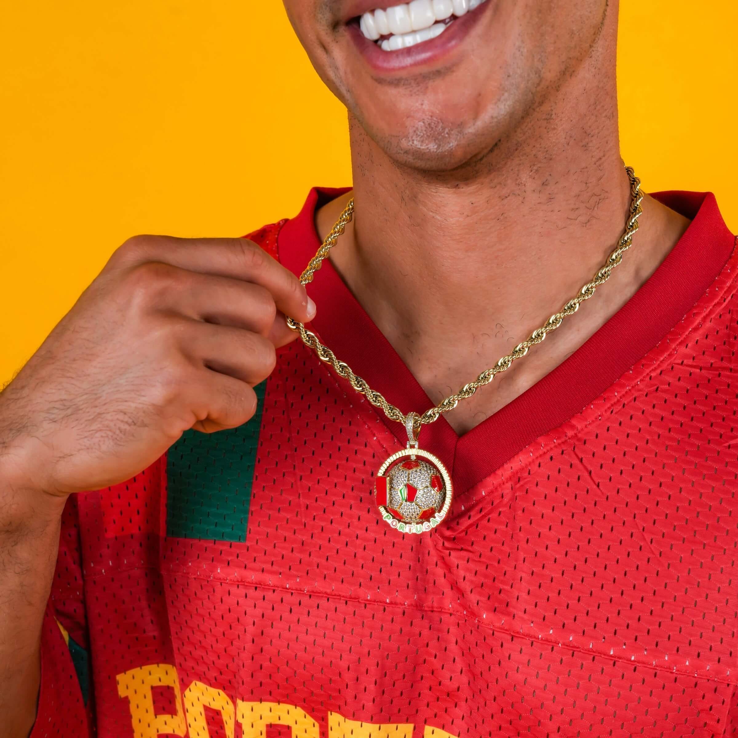 GLD Men Diamond Portugal Spinning Globe Flag Pendant in Yellow Gold