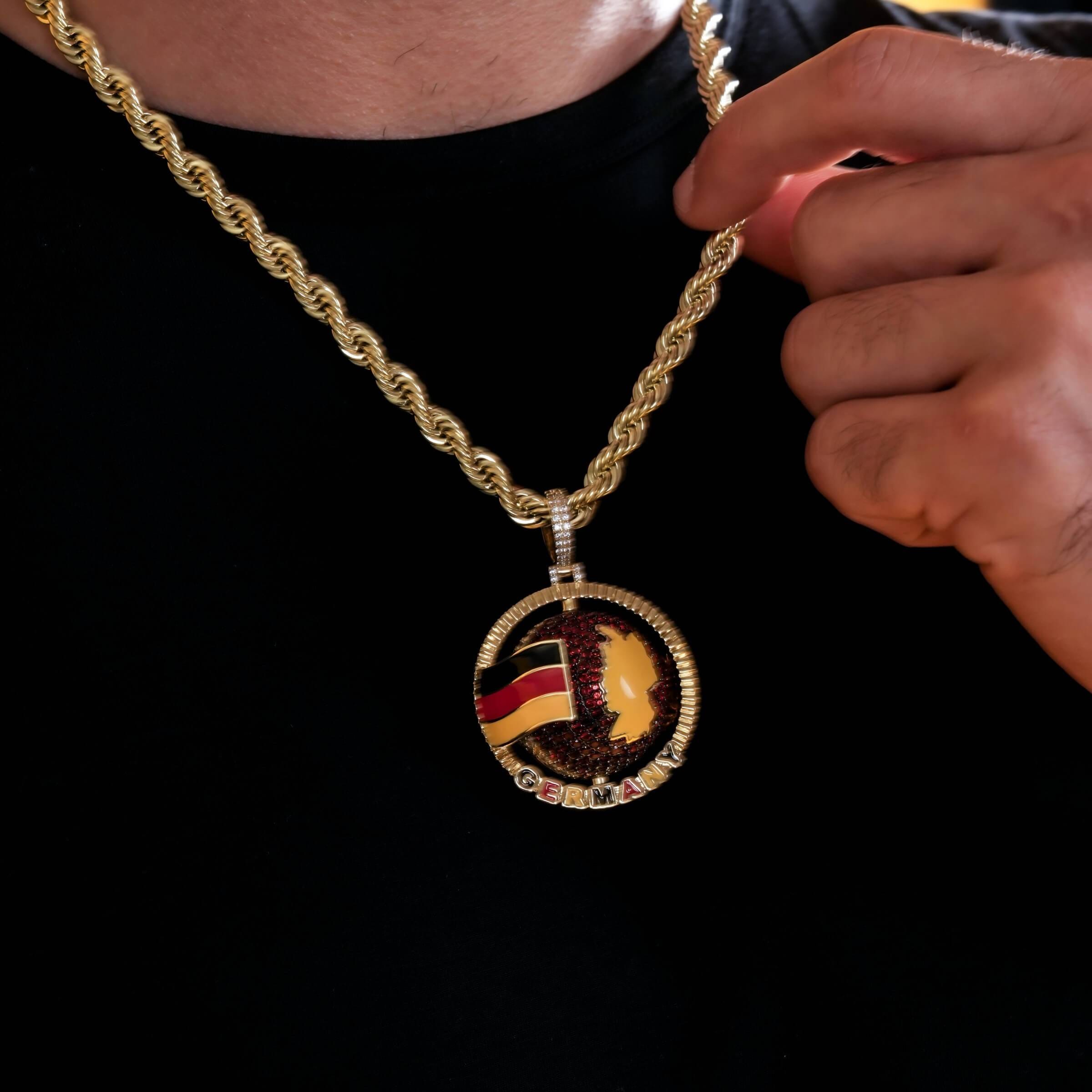 GLD Men Diamond Germany Spinning Globe Flag Pendant in Yellow Gold
