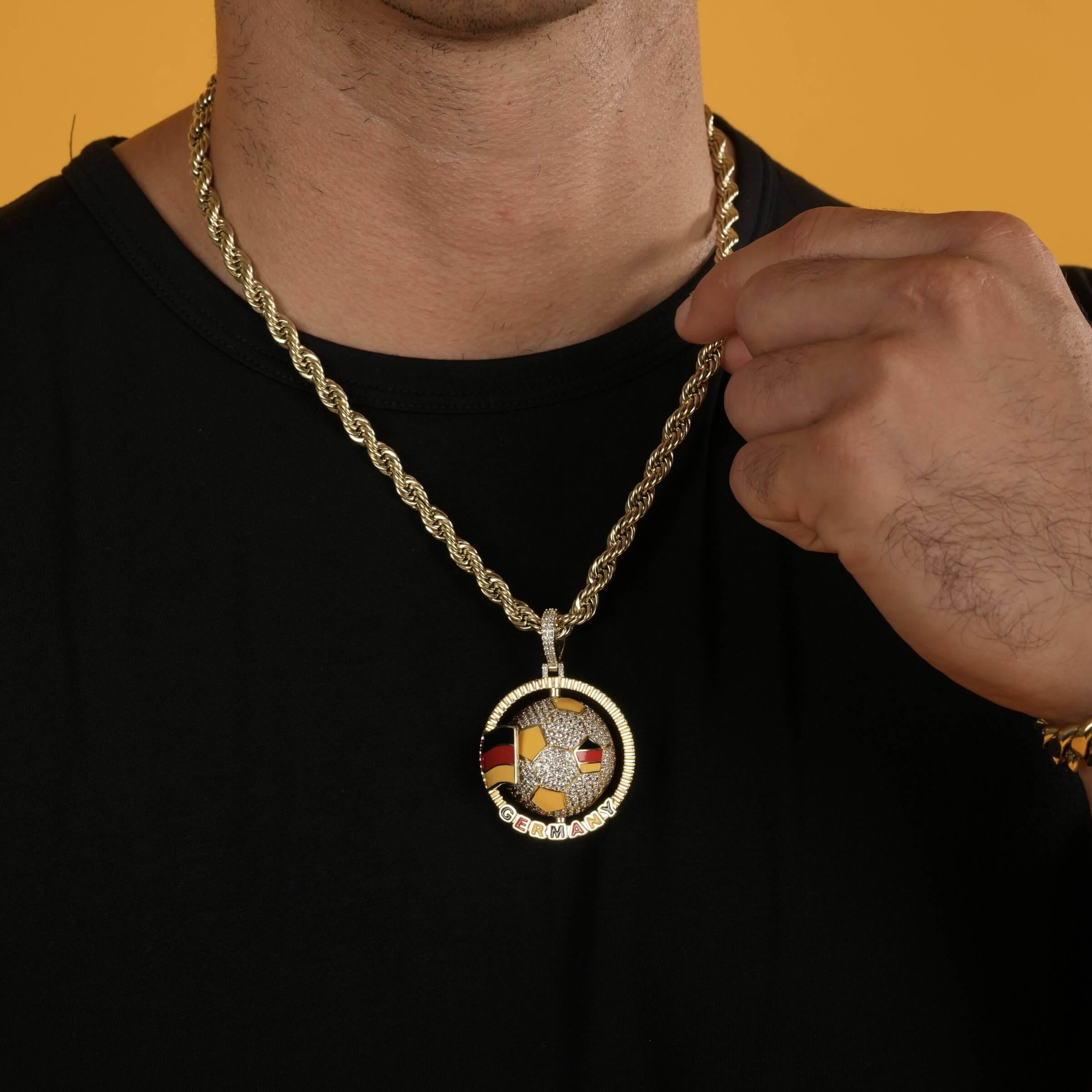 GLD Men Diamond Germany Spinning Globe Flag Pendant in Yellow Gold