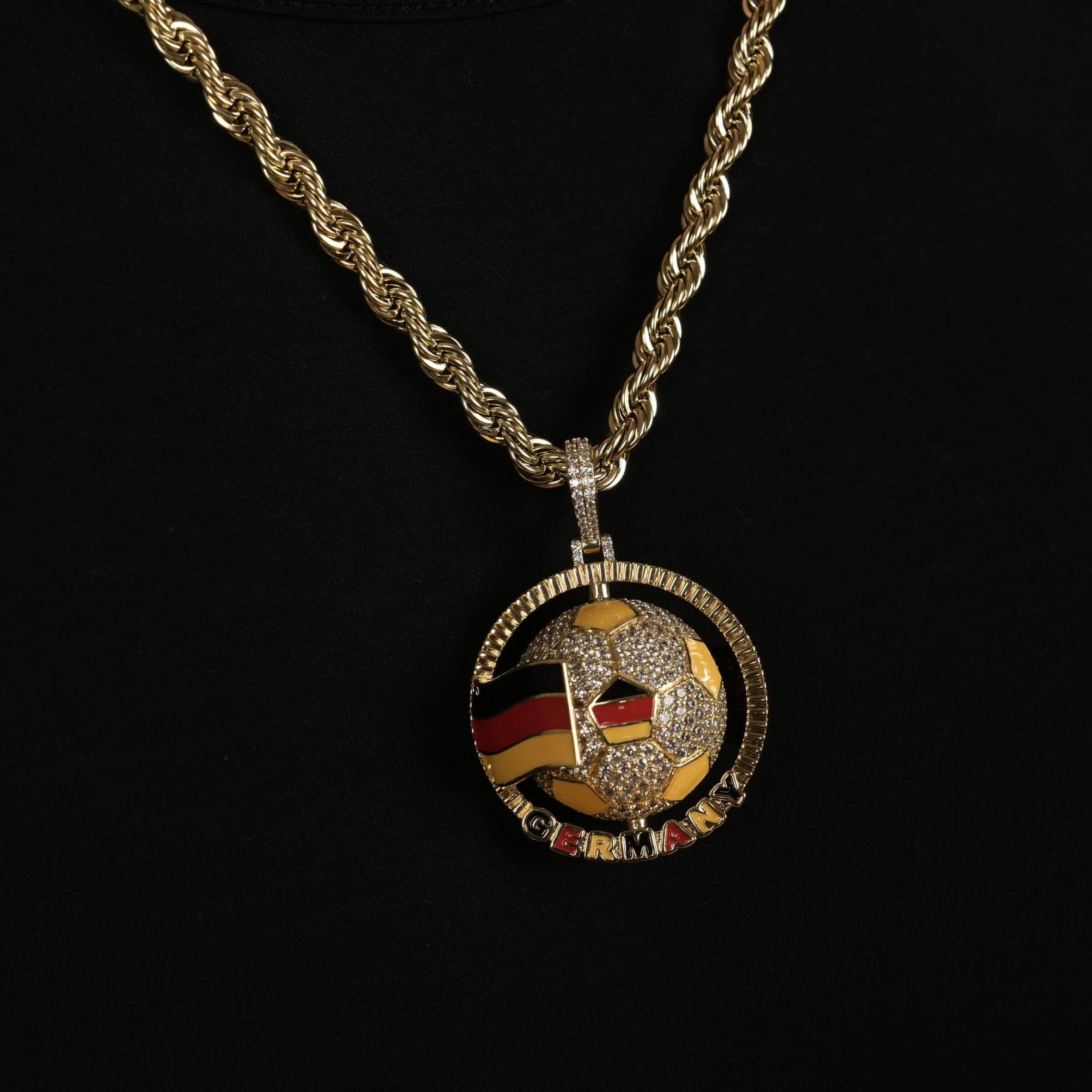 GLD Men Diamond Germany Spinning Globe Flag Pendant in Yellow Gold