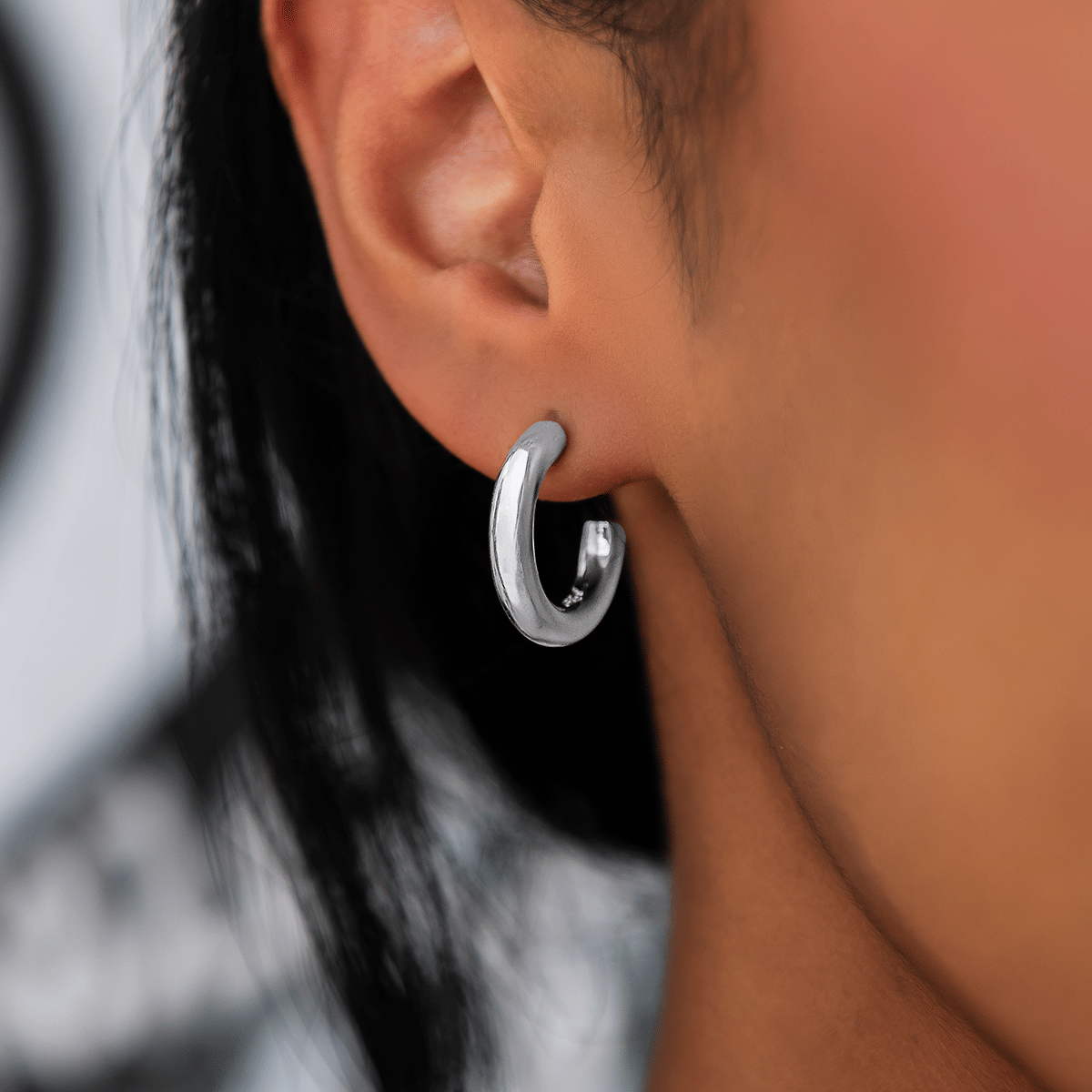 GLD Women Tube Hoop Earrings in White Gold