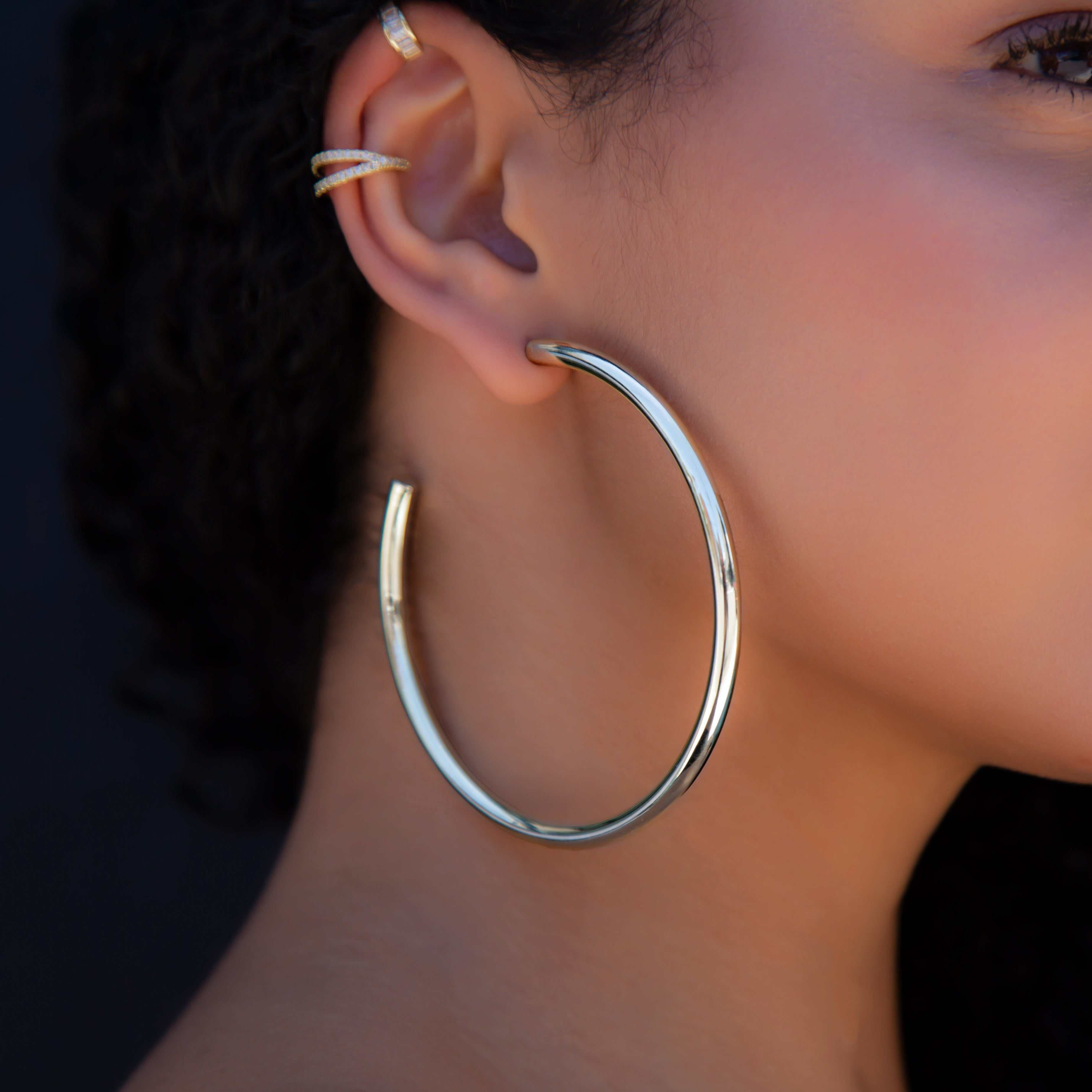 GLD Women Tube Hoop Earrings in White Gold