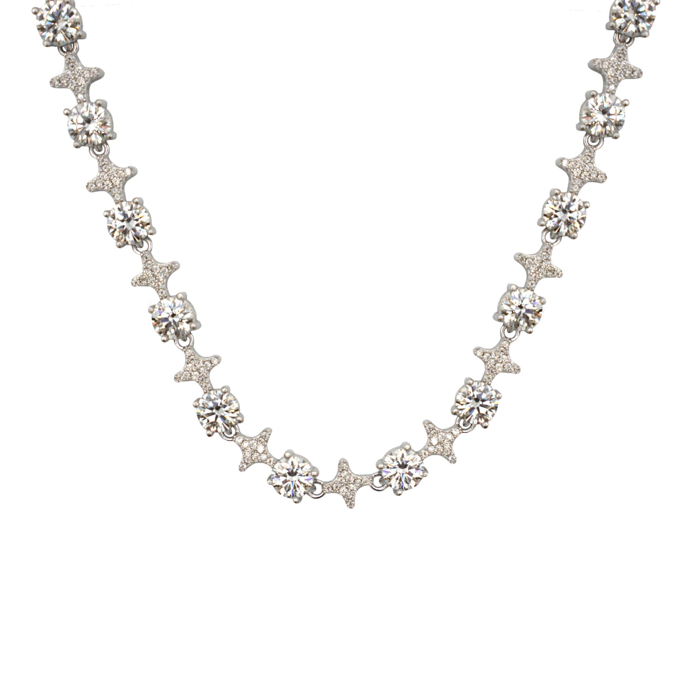 GLD Men Moissanite Round Stone Star Tennis Chain in Sterling Silver