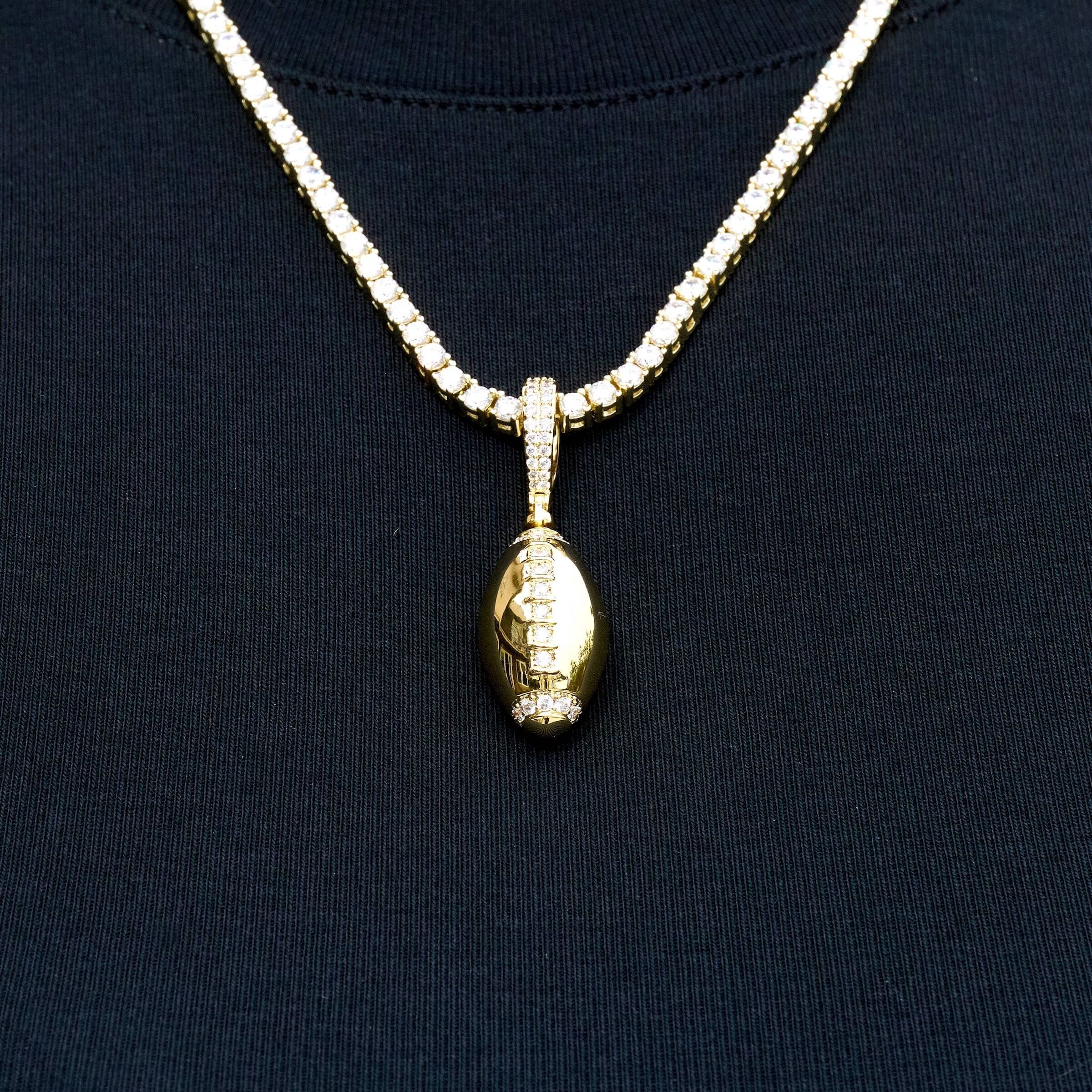 GLD Men Iced Stitched Football Pendant in Yellow Gold