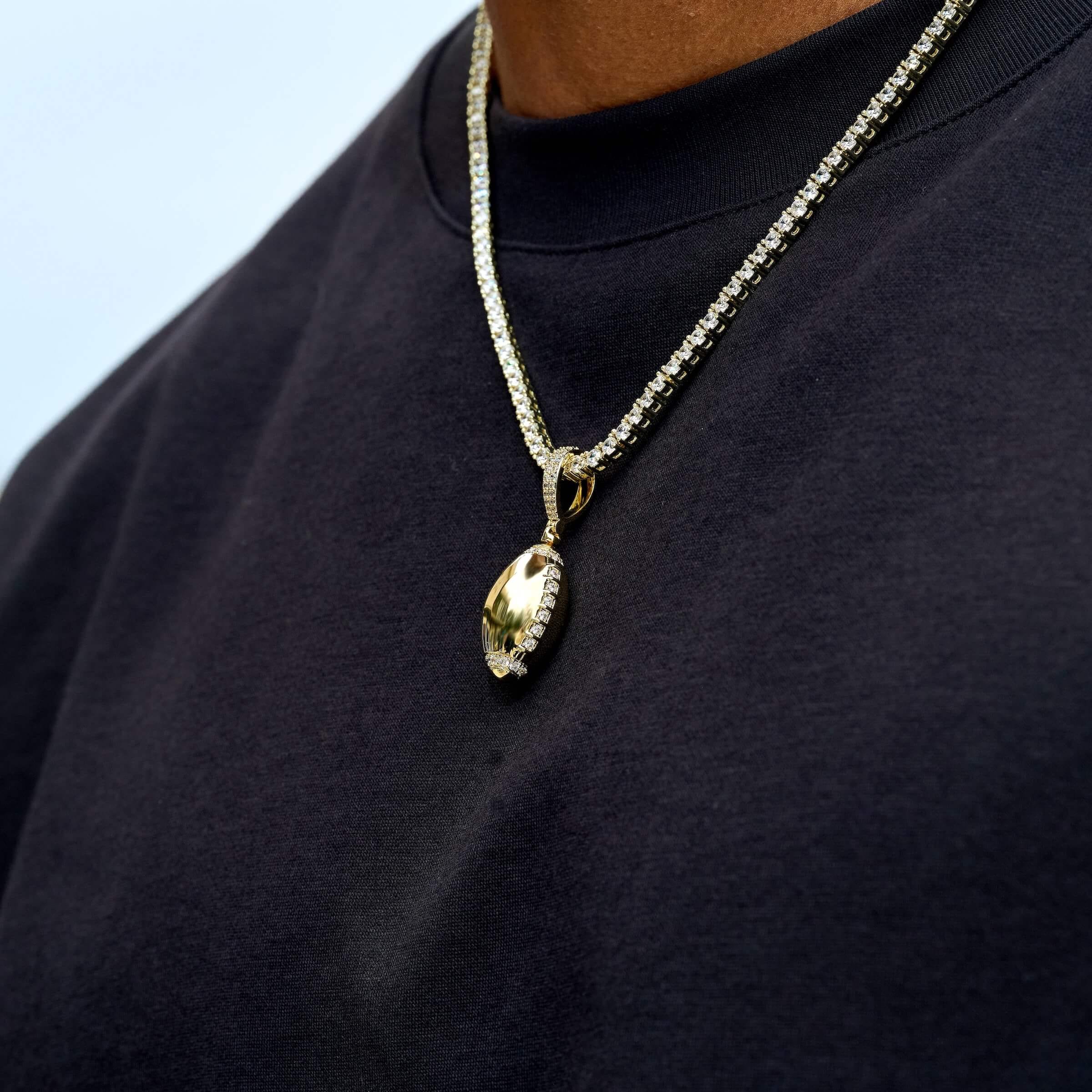 GLD Men Iced Stitched Football Pendant in Yellow Gold