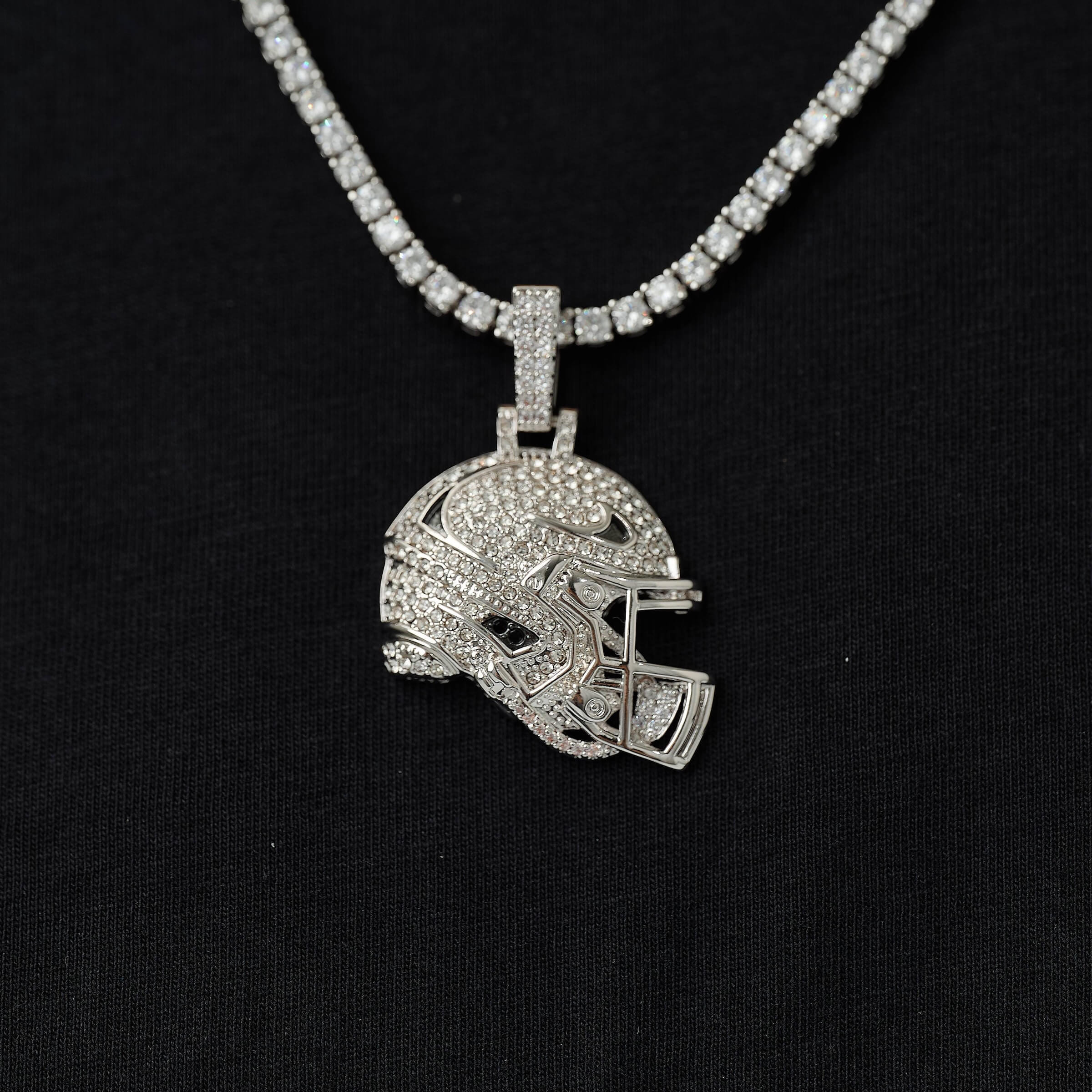 GLD Men Iced Football Helmet Pendant in White Gold