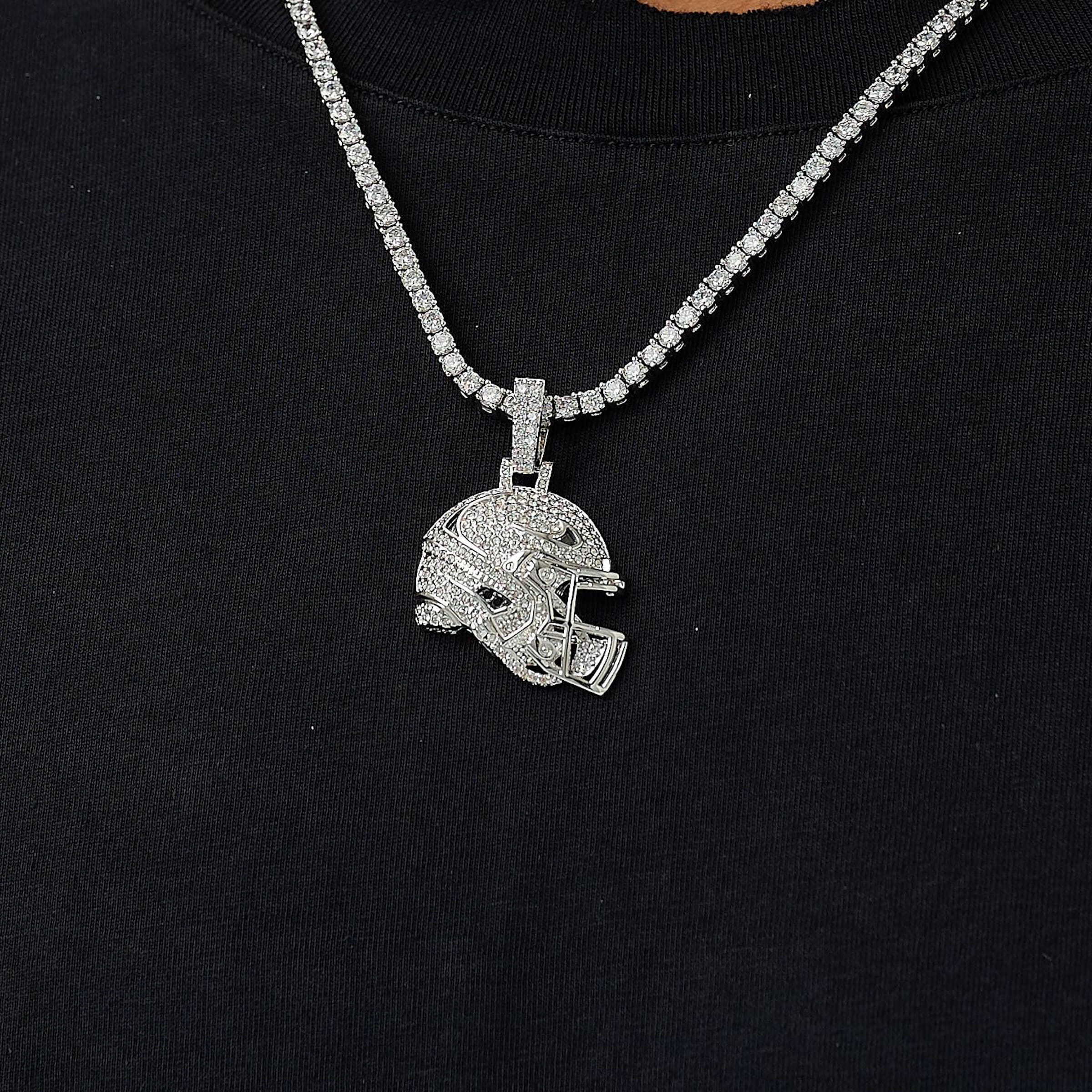 GLD Men Iced Football Helmet Pendant in White Gold