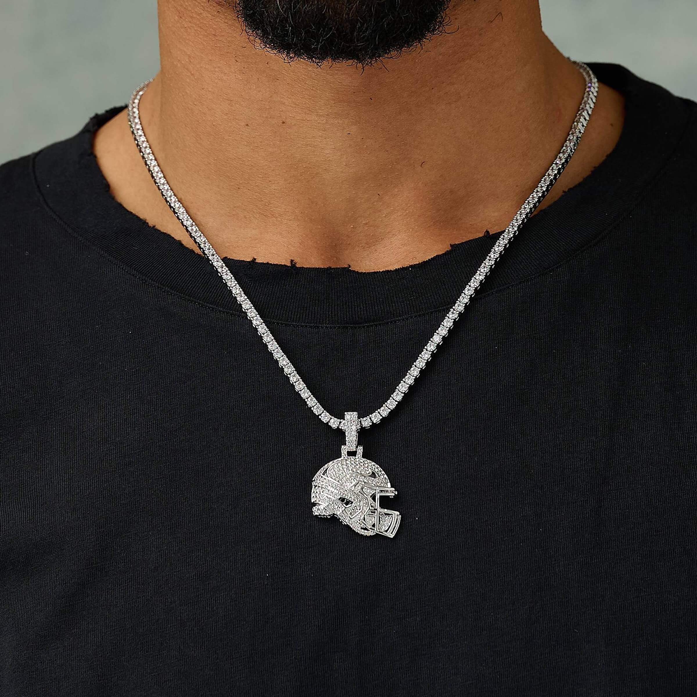 GLD Men Iced Football Helmet Pendant in White Gold