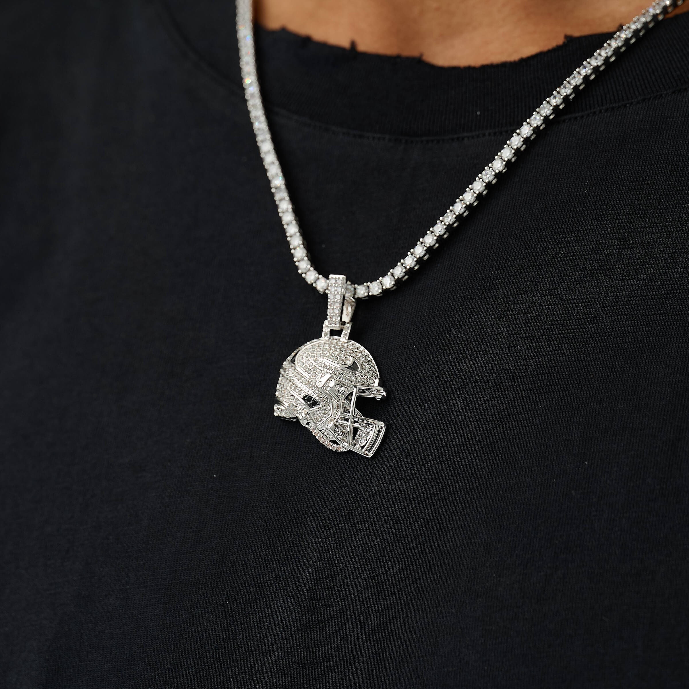GLD Men Iced Football Helmet Pendant in White Gold