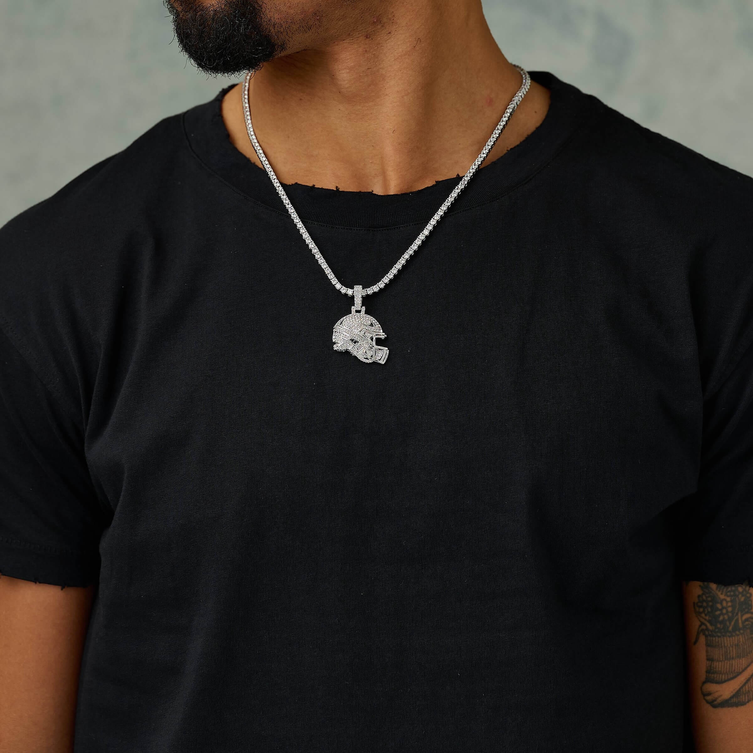 GLD Men Iced Football Helmet Pendant in White Gold